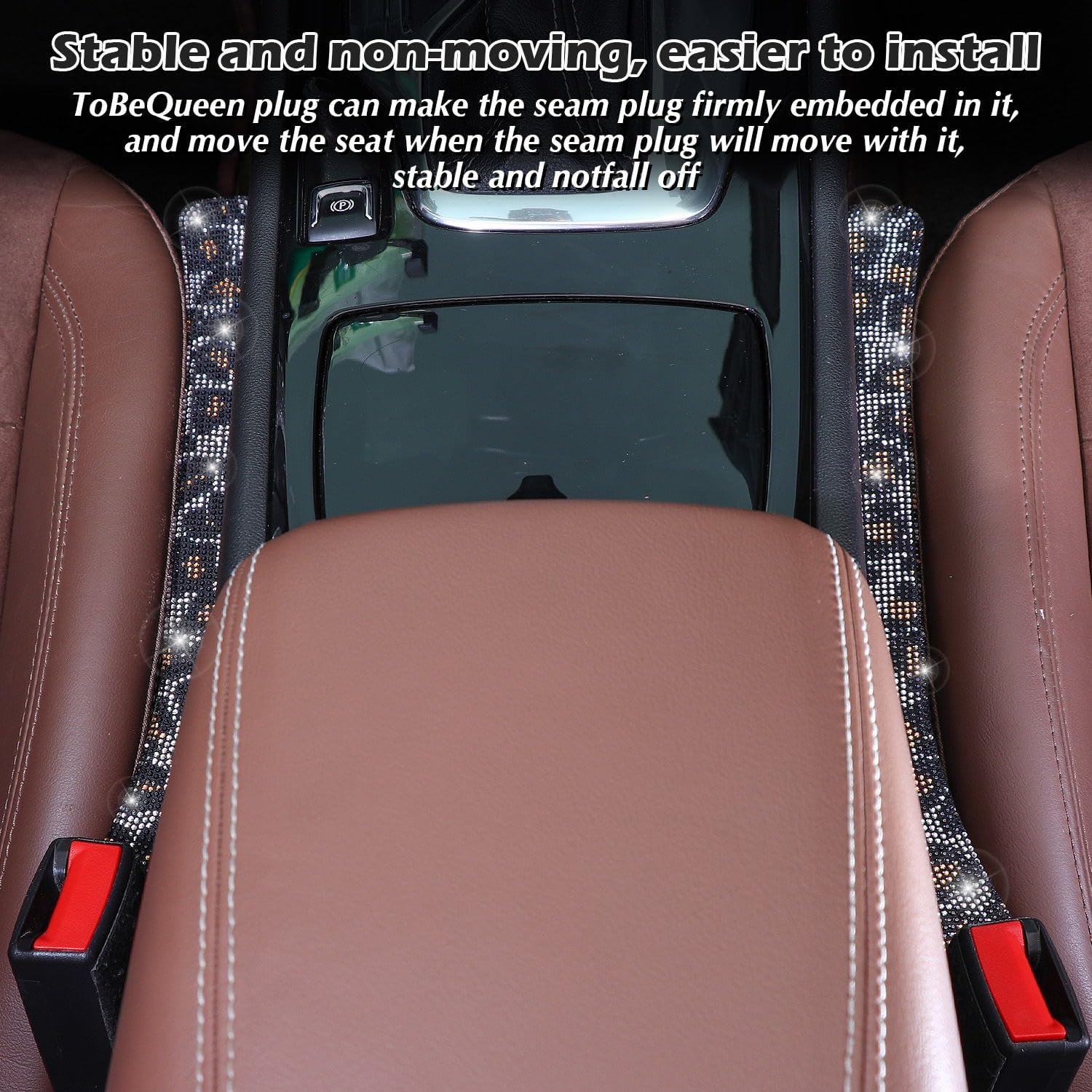 Briwill Bling Leopard Car Seat Gap Filler, Set of 2 Handmade Crystal Rhinestone Diamond Bling Cheetah Car Gap Filler Fit for Car Truck SUV Cheetah Print Car Accessories(Leopard)