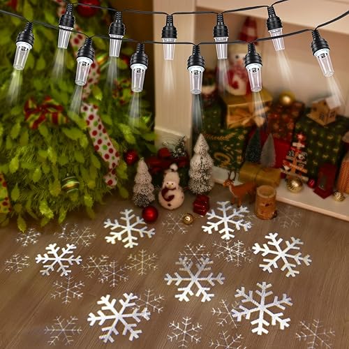 Miniatura 8 de Yinhua Guirnalda de luces LED de Navidad de 35 pies con proyector de copo de nieve, impermeable e inastillable, luces de proyección mejoradas para