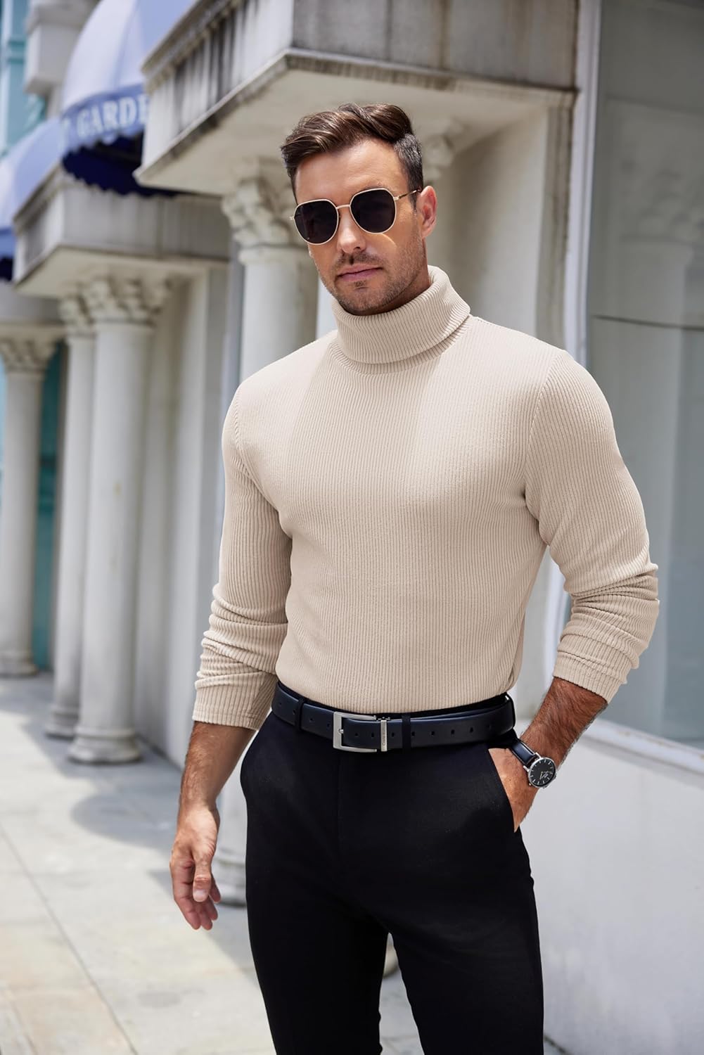COOFANDY Men's Ribbed Turtleneck Sweater Casual Basic Long Sleeve Knitted Pullover Sweater - Image 2