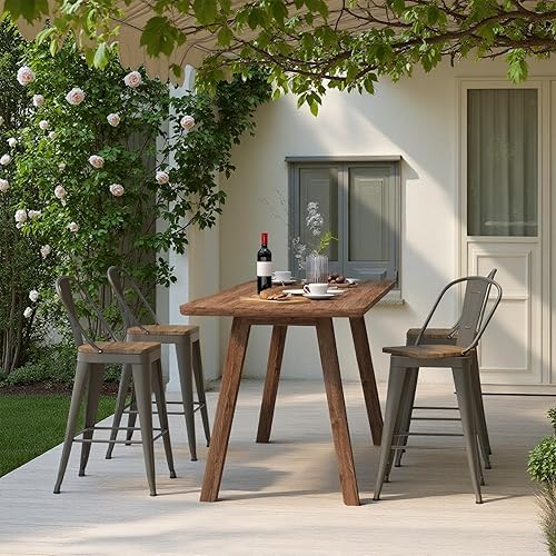 Miniatura 9 de Metal Bar Stools Set of 4,26 inch Counter Height Swivel Bar Stools with Removable High-Back, Wooden Large Seat for Kitchen Island,Bar,Cafe(Rusty)