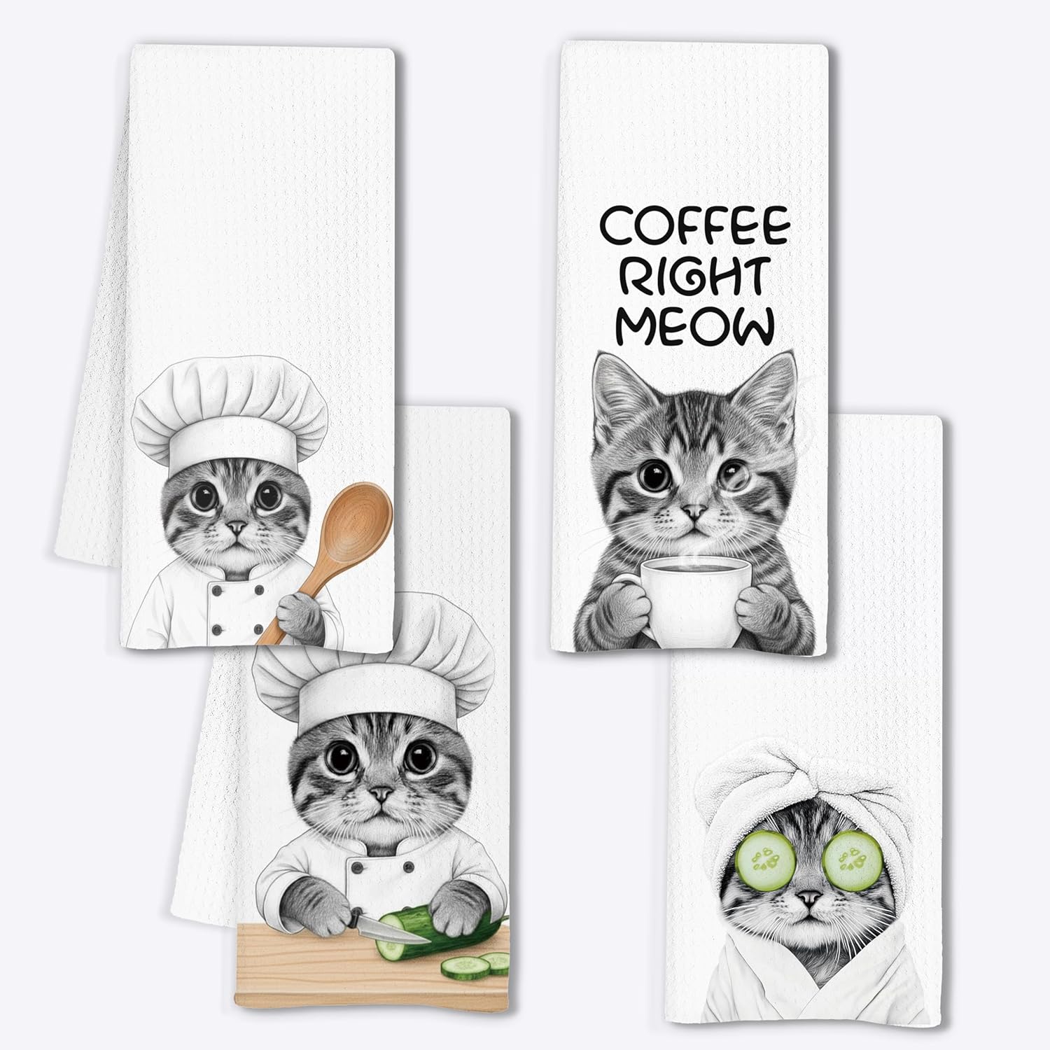 Adorable Cat Gifts Hand Towels Set of 4, Cute Cat Hand Towels for Bathroom Washroom Decor, Funny Cats Coffee Tea Dish Towel for Kitchen Decor, Cats Gifts for Women, 16x24 Inch