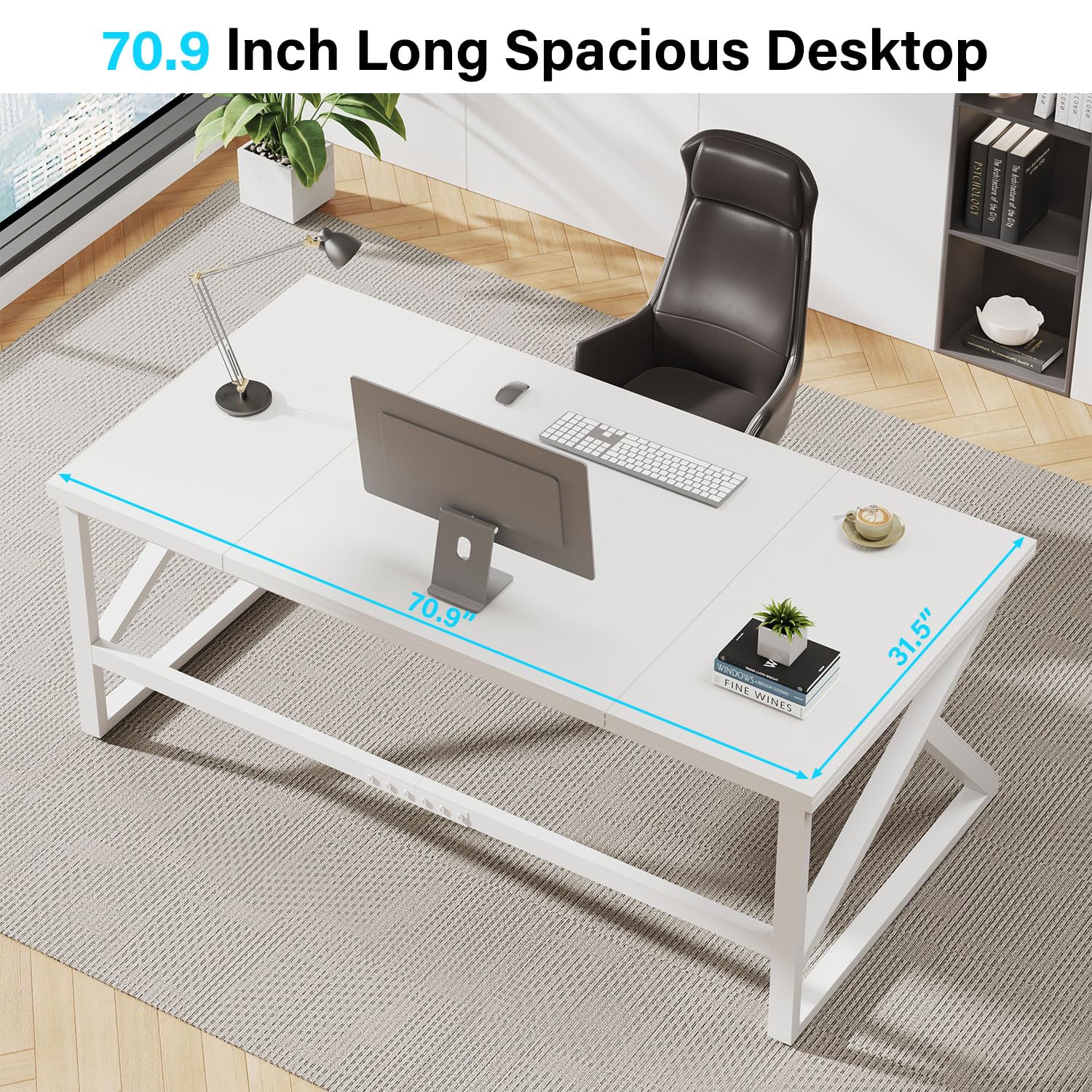 IBF Großschreibtisch 180cm Weiß,Tisch Holz-Metall Gaming Homeoffice | 180cm 2-Personen Schreibtisch Holz-Metall mit großer Platte für Monitore, geeignet für Gaming, Studium & Homeoffice