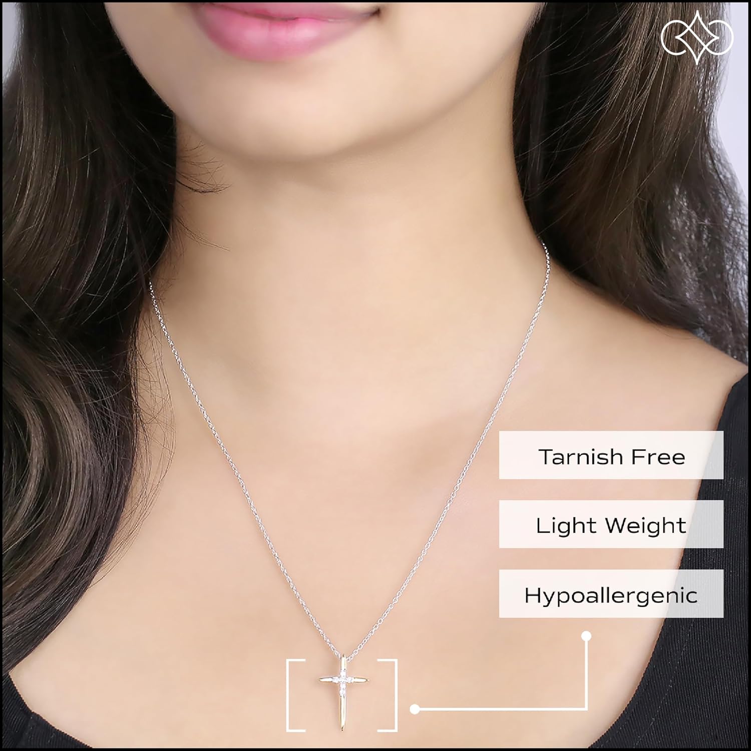 Dazzlingrock Collection Round White Natural Diamond Elegant Cross Pendant with 18 inch Chain for Women in Real Solid Gold