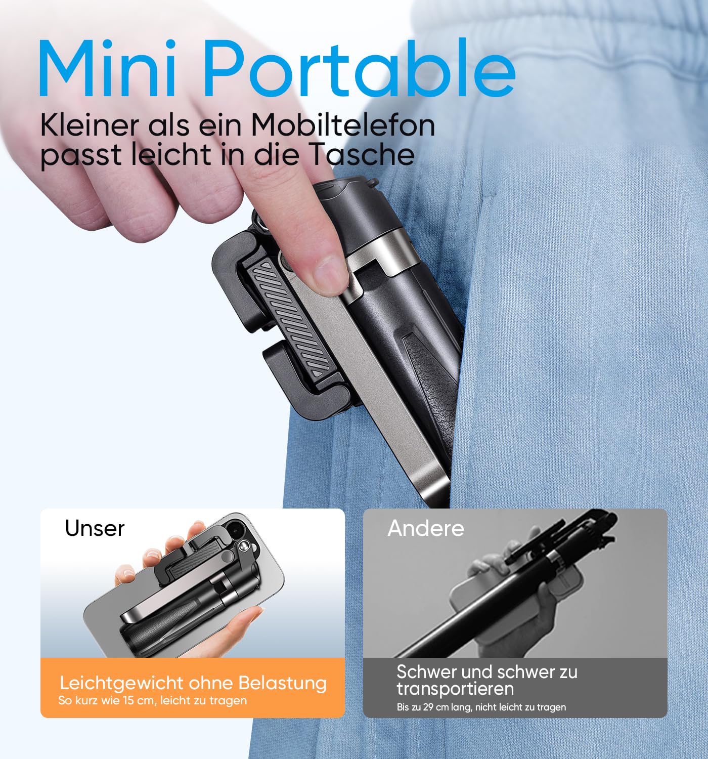 MAGIC JOHN für 36cm Selfie Stick, Selfiestick Klein mit Fülllicht [Nicht magnetisch kompatibel], Bluetooth Handy Stativ mit Abnehmbarer Fernbedienung Kompatibel für iPhone, Samsung und Smartphones