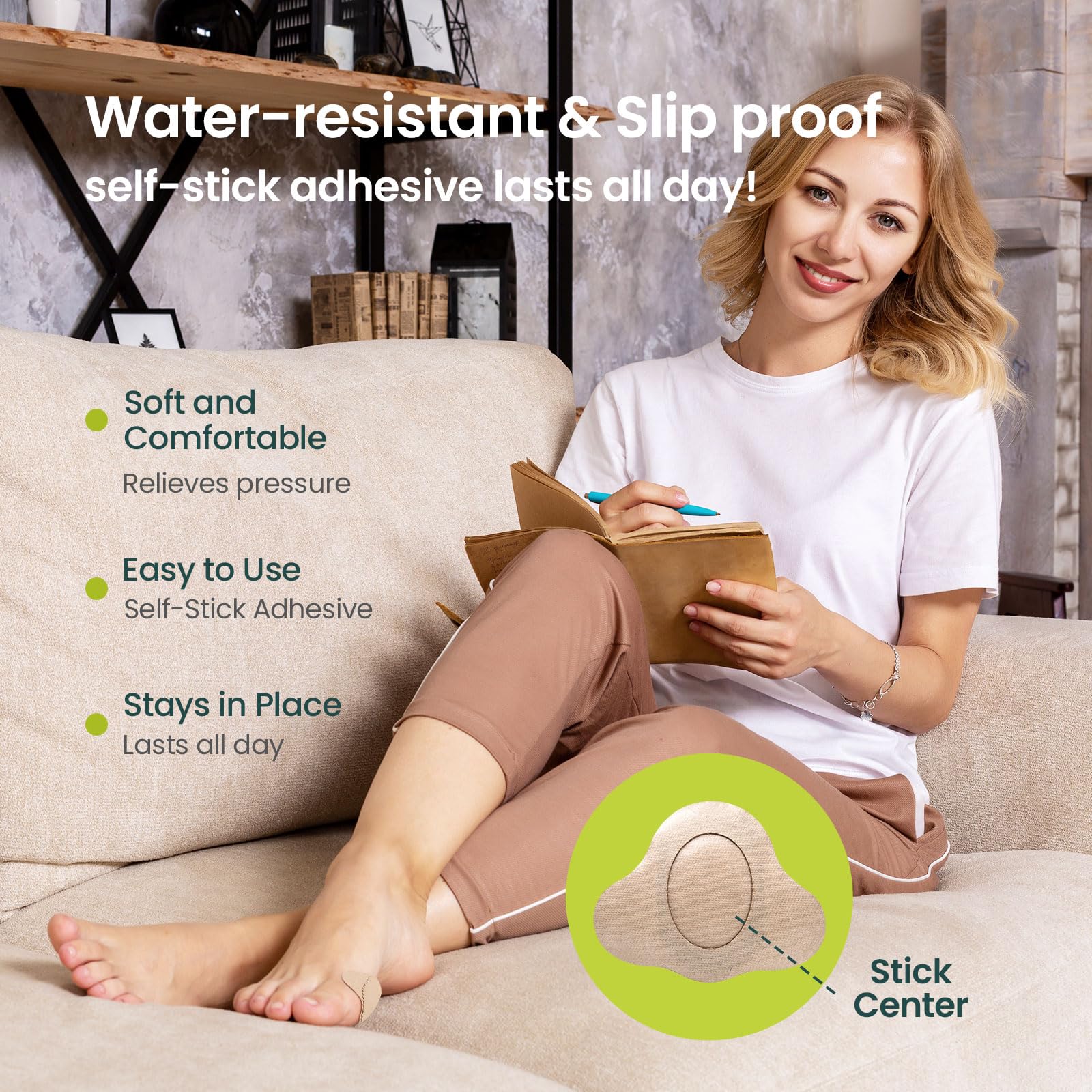 Bukihome Almohadillas para juanetes para llevar con zapatos, 24 piezas de moleskin para pies, resistentes al agua, cojines para alivio del dolor de juanetes para comodidad y protección durante todo el