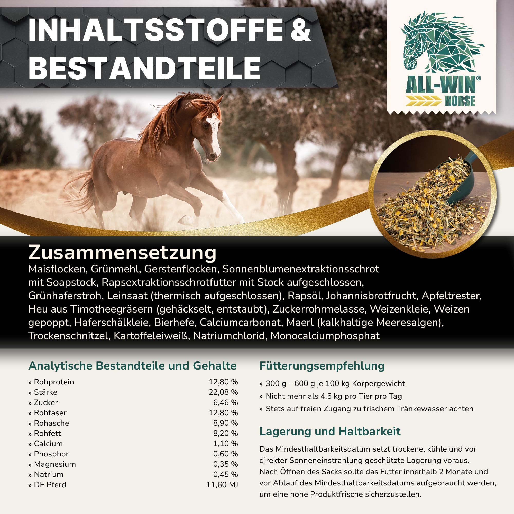 ALL-WIN Horse Dynamics 15 kg | Energiefutter für Sport- & Leistungspferde | haferfrei & stärkearm | mit extrudierter Leinsaat & Meeresalgen | Ausdauer, Muskelstoffwechsel & Verdauung