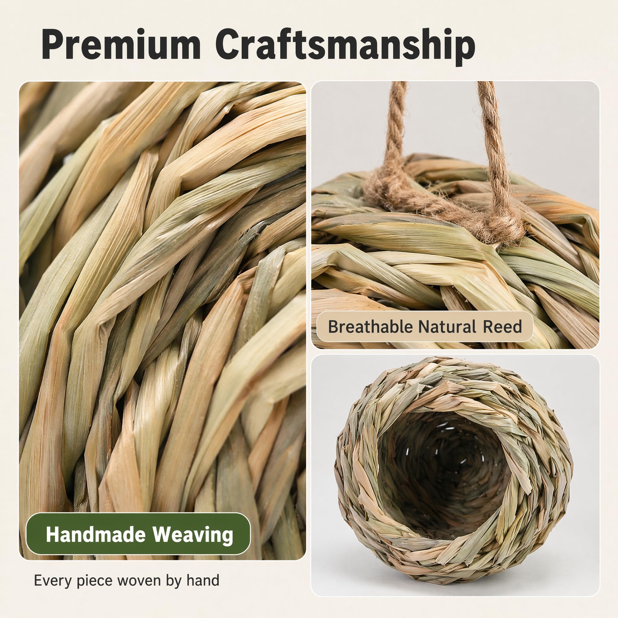 Nido Per Uccello Erba Casetta, 2 Pezzi, 12 x 12 x 9 Cm | Intrecciato a Mano Con Erba Naturale, Casetta Sospensabile, Ideale Per Colibrì, Cocorite e Uccelli Selvatici Di Giardino
