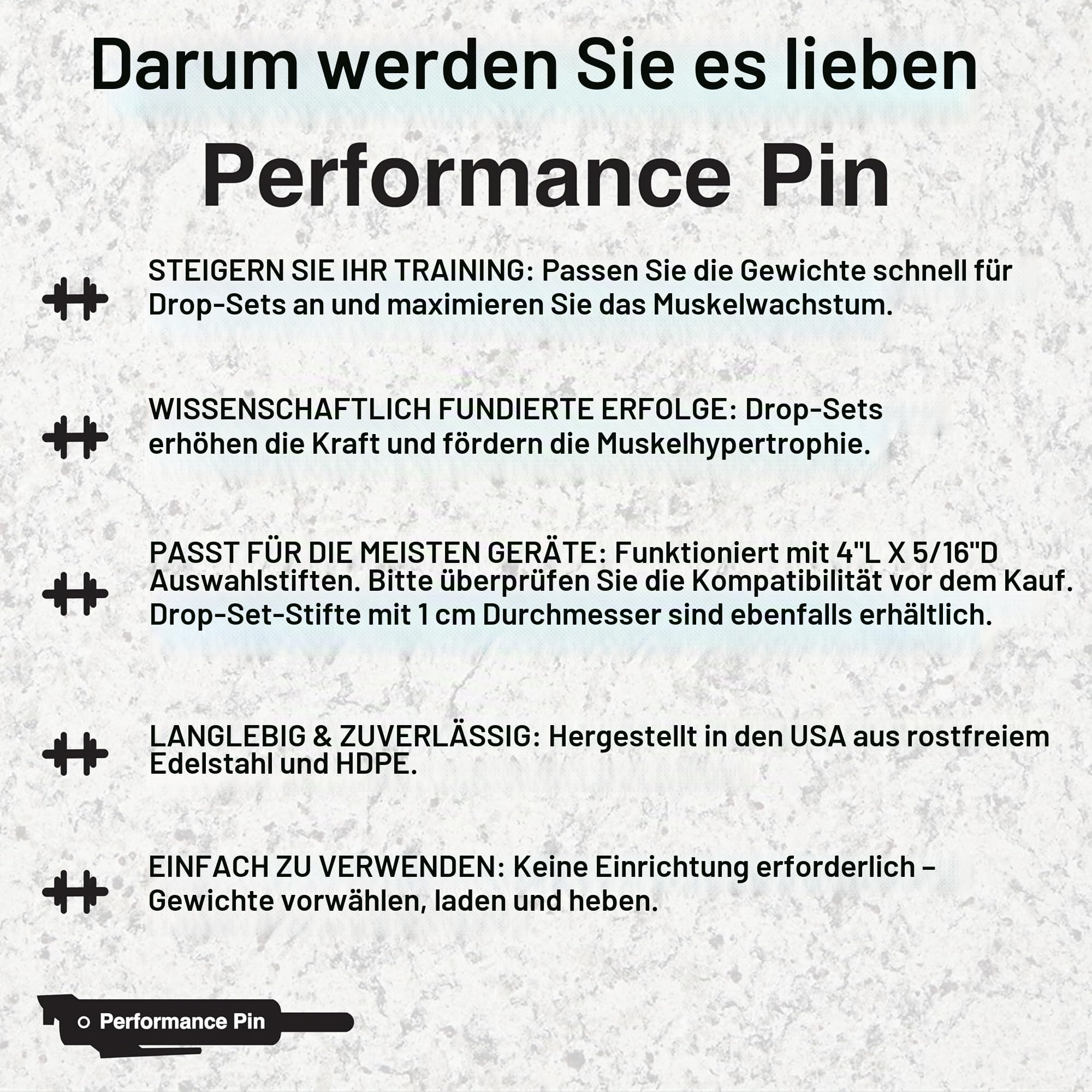 The Original Drop Set Pins für Fitnessstudio, eine weitere Wiederholung mit Gewichtsstapelstiften, sofortiger Übergang zu niedrigeren Gewichten für mehr Wiederholungen, hergestellt in