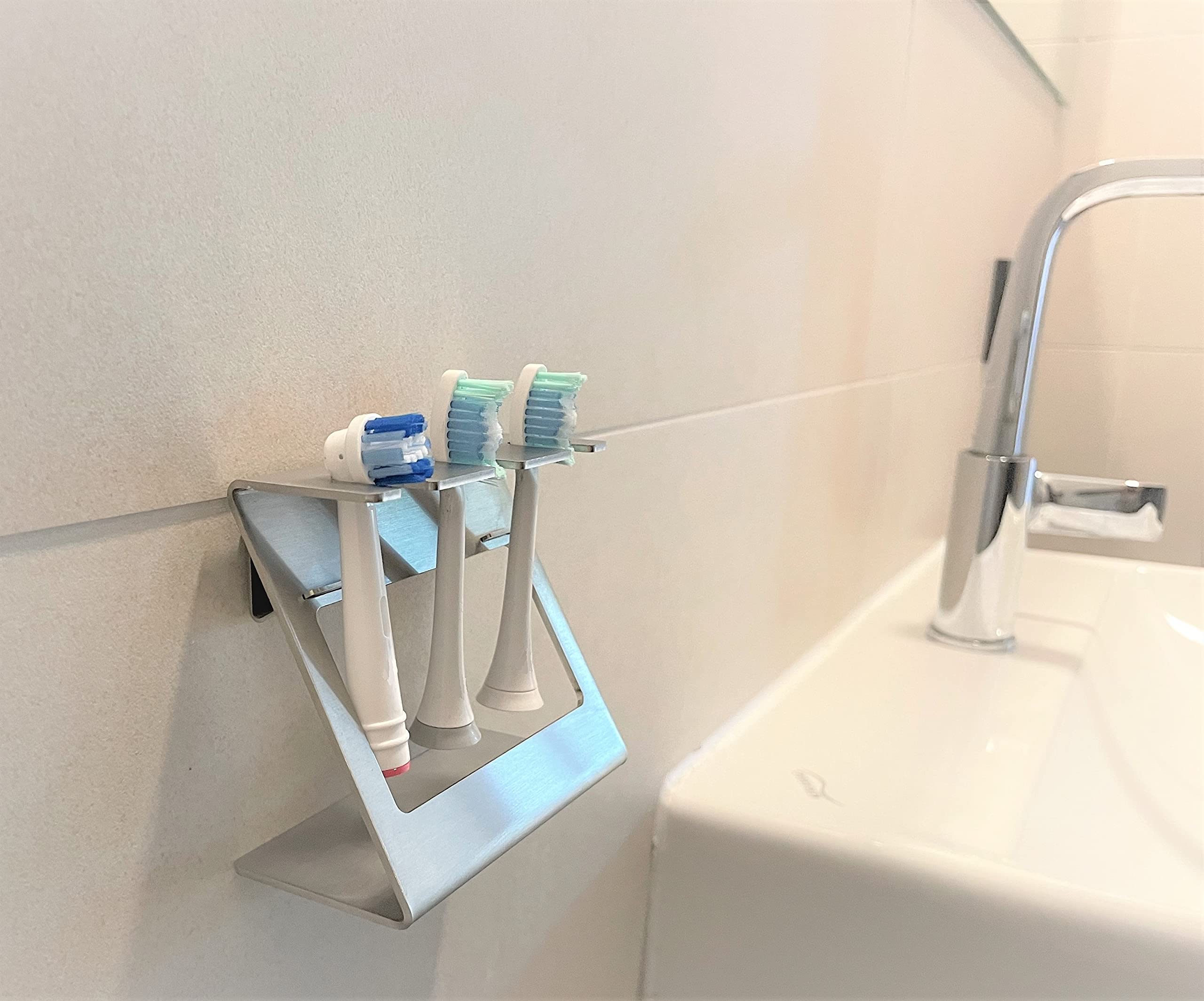 steland metallmanufaktur® Design 3-piece brush holder, stainless steel, includes wall mount, toothbrush holder - Image 2