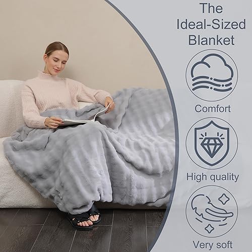 Miniatura 3 de Manta de piel sintética de conejo súper pesada, cálida y acogedora manta de cama marrón para sofá y sofá, mullida, elegante, suave, reversible,