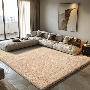 Shag Area Rug for Bedroom 5x8,Beige Fluffy Area Rugs for Living Room,Soft Fuzzy Rug Non-Shedding Indoor Plush Carpet for Kids Bedroom Nursery Dorm Home Decor