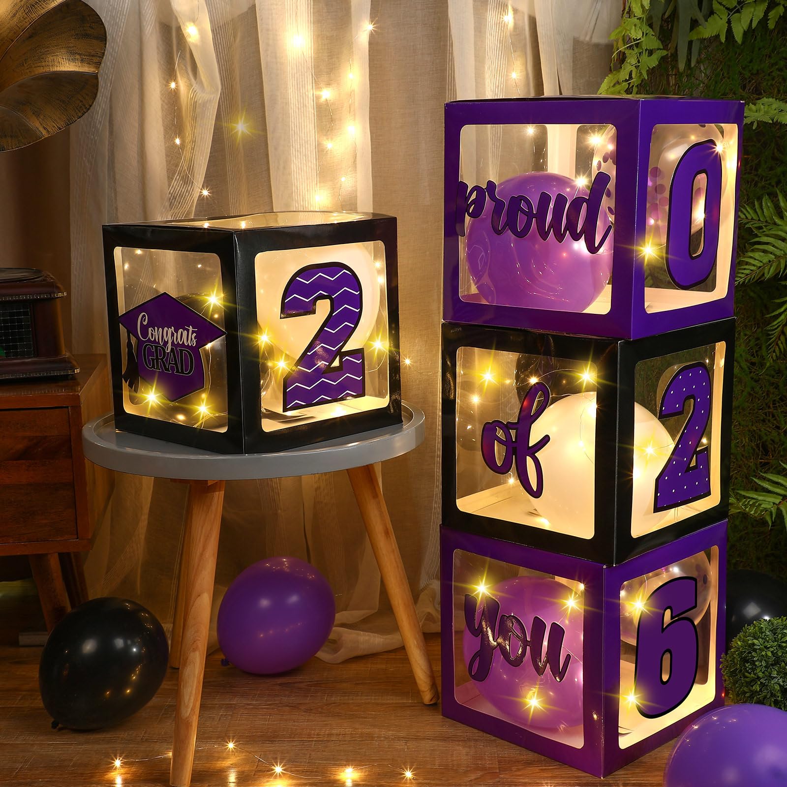 Jerify 44 PCS Graduation 2026 Box Decorations with Balloon & LED Light Strings - Congrats Grad Proud of You Balloon Boxes Party Supplies for Class of