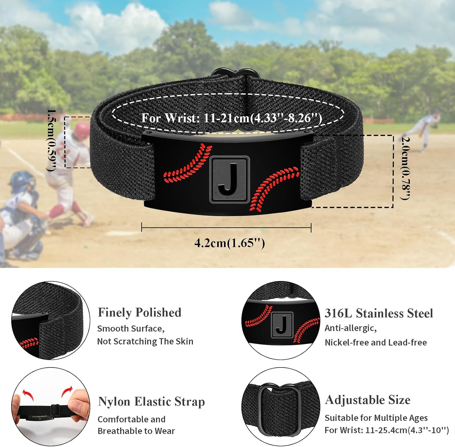 Easter Basket Stuffers-Baseball Gifts for Boys Men Coach Team Kids Player Initial with A-Z Letter Baseball Bracelets Party Favors Accessories Adjustable Jewelry Gifts - Image 5