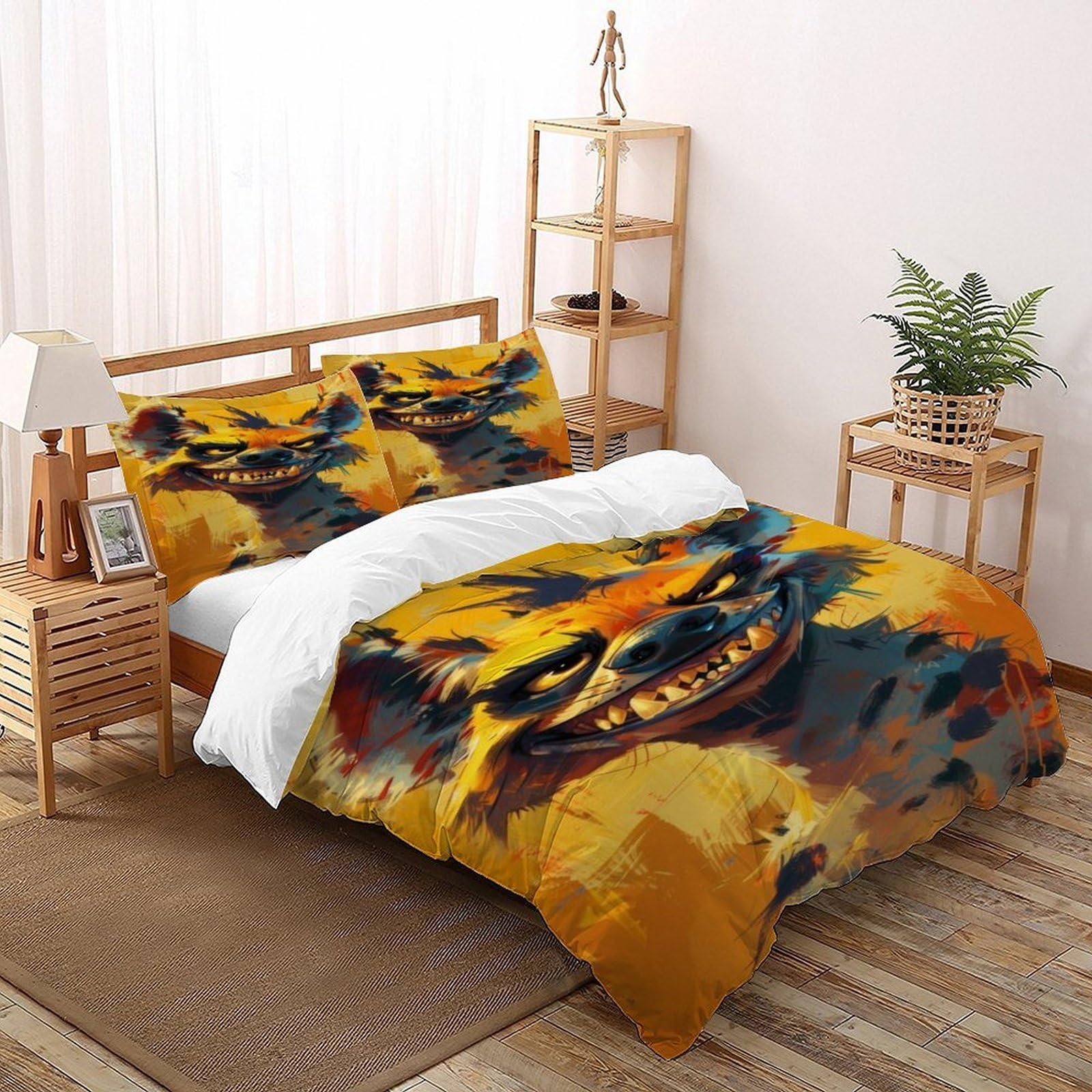 Housse de couette hyène 3D en microfibre thermorégulatrice avec zip