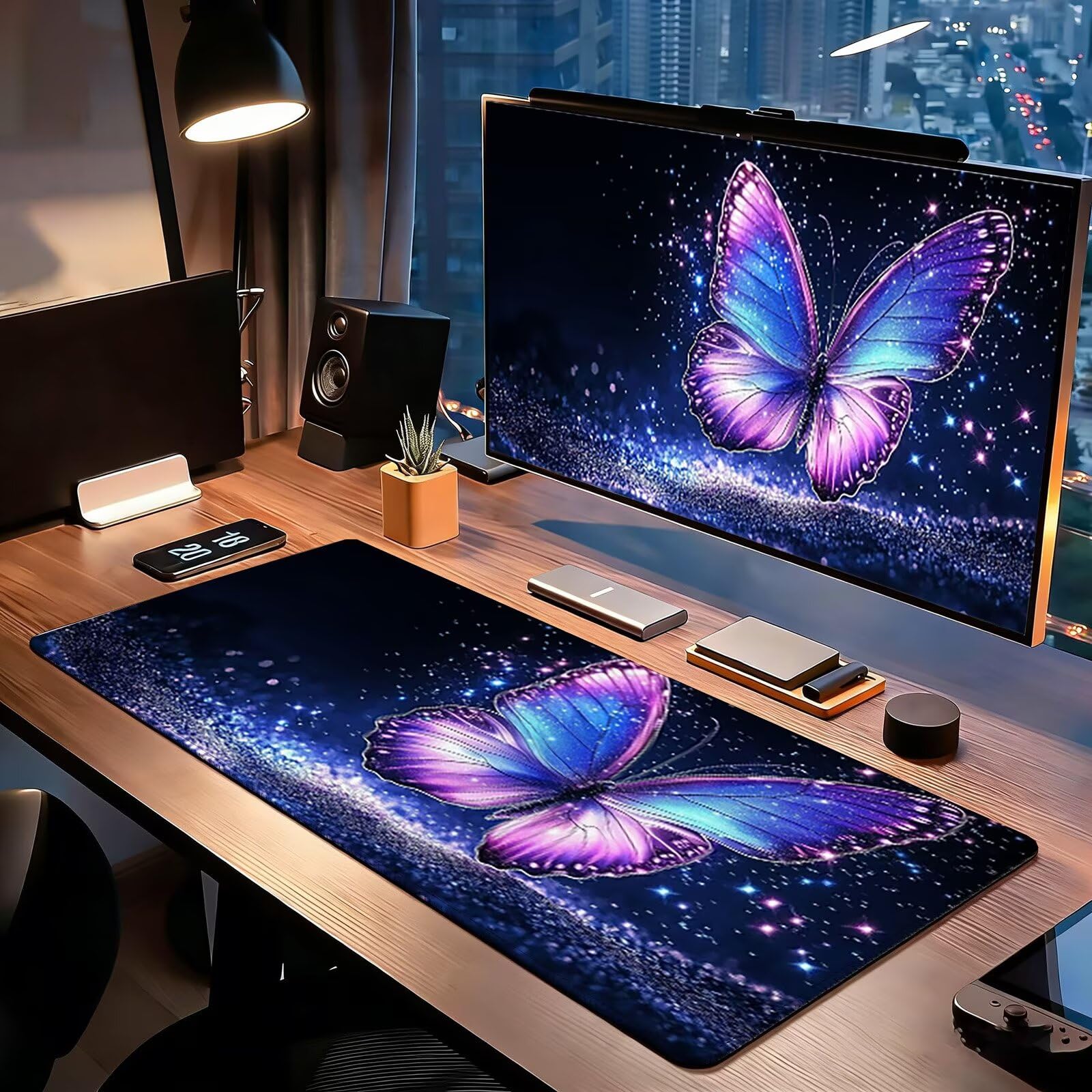 Tappetino Mouse Gaming, 1200x600mm Tappetino Mouse XXL nero 0c0-272 | Mouse Pad Grande, Ottimizzato per i Sensori da Gioco, Migliora Precisione e Velocità, per Mac e PC, Farfalla