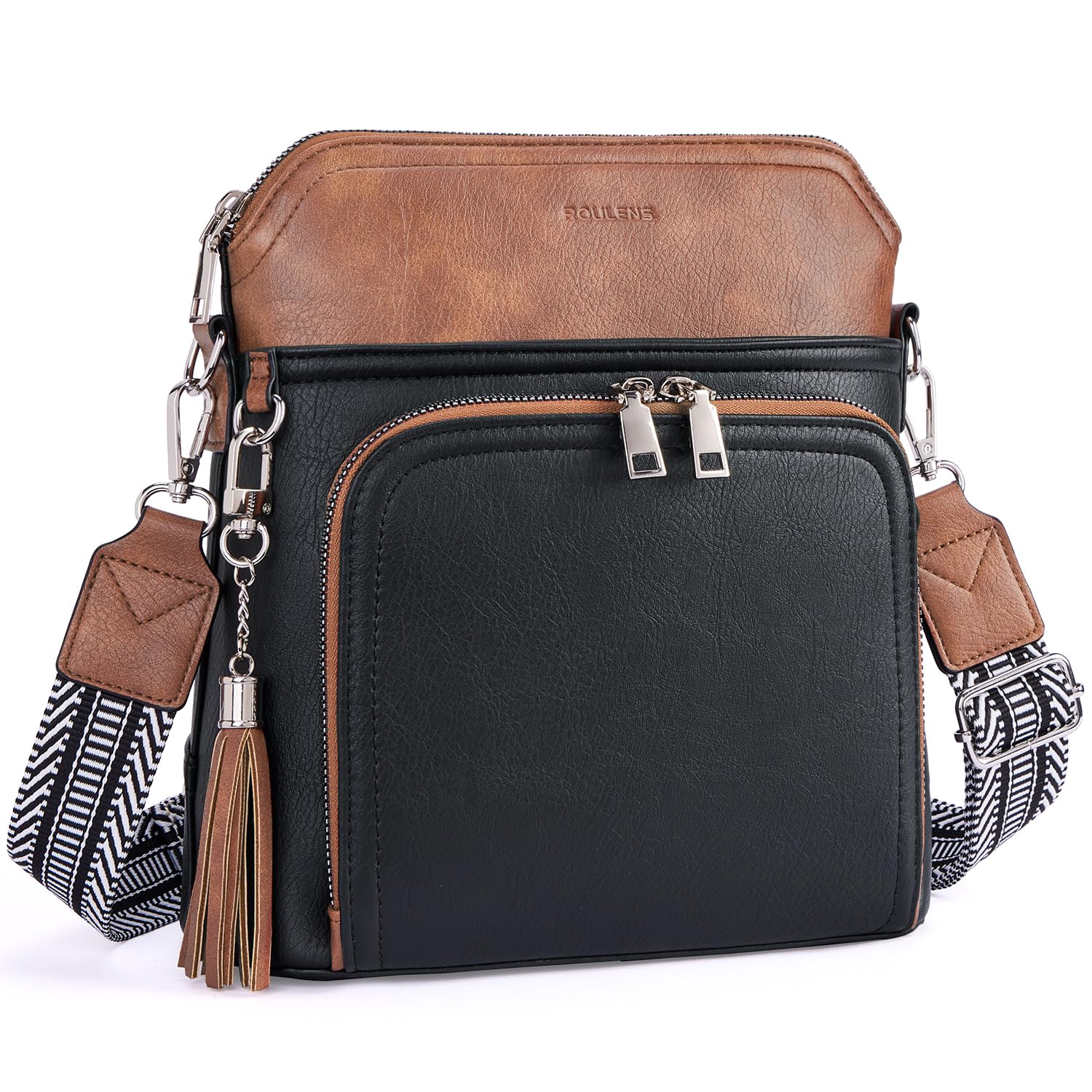 Roulens Crossbody Purse for Women Vegan Leather Medium Crossbody Wallet Bag for Travel Women Shoulder Handbags with Tassel