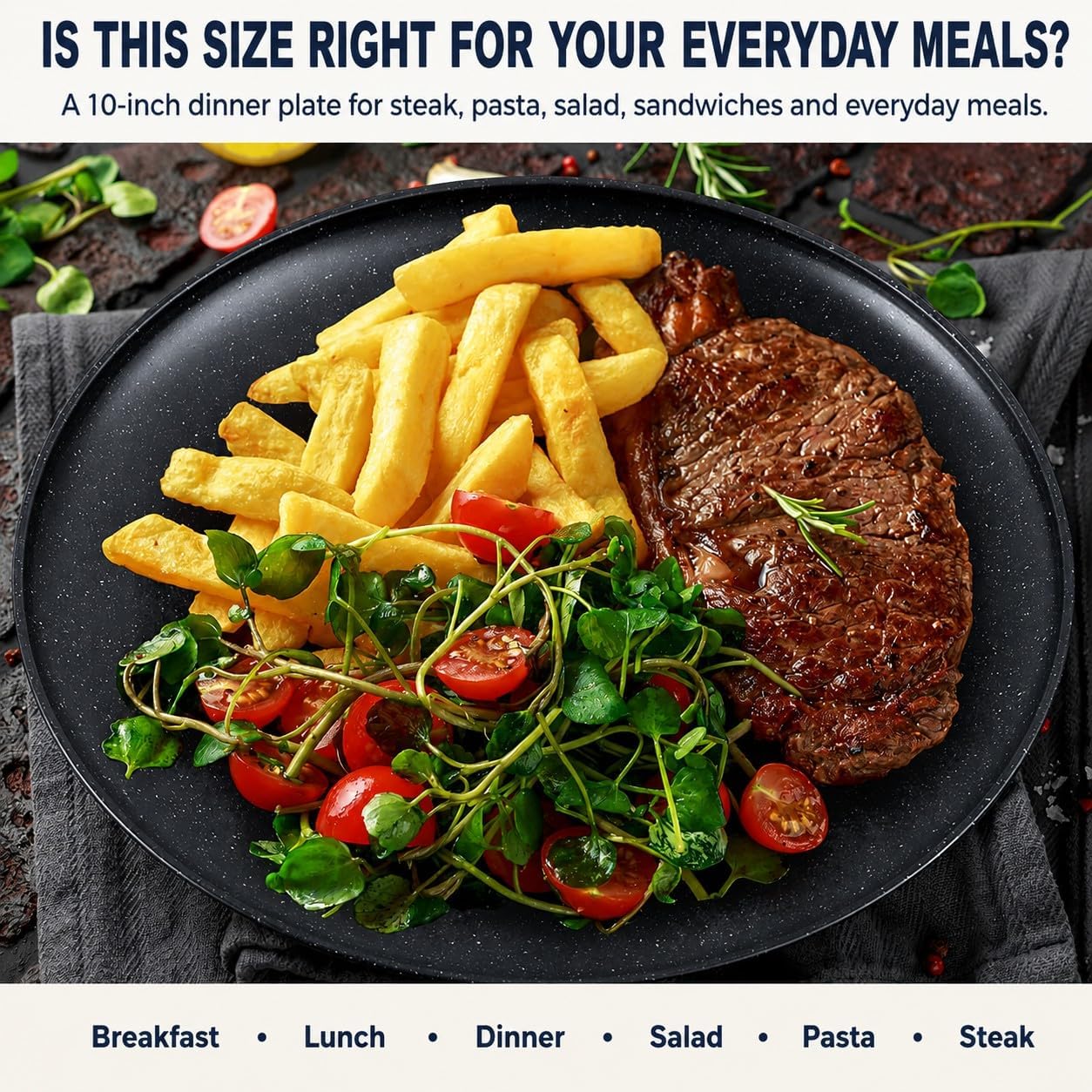 MISS BIG Wheat Straw Plates Set of 4, 10 Inch Black Dinner Plates, BPA Free