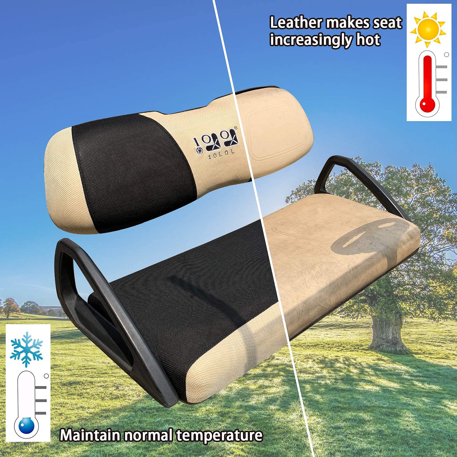 10L0L Golfwagen-Sitzbezüge für Club-Auto DS Precedent & Yamaha, waschbar, atmungsaktiv, Air-Mesh-Tuch für Sommer und Winter – Schwarz Beige