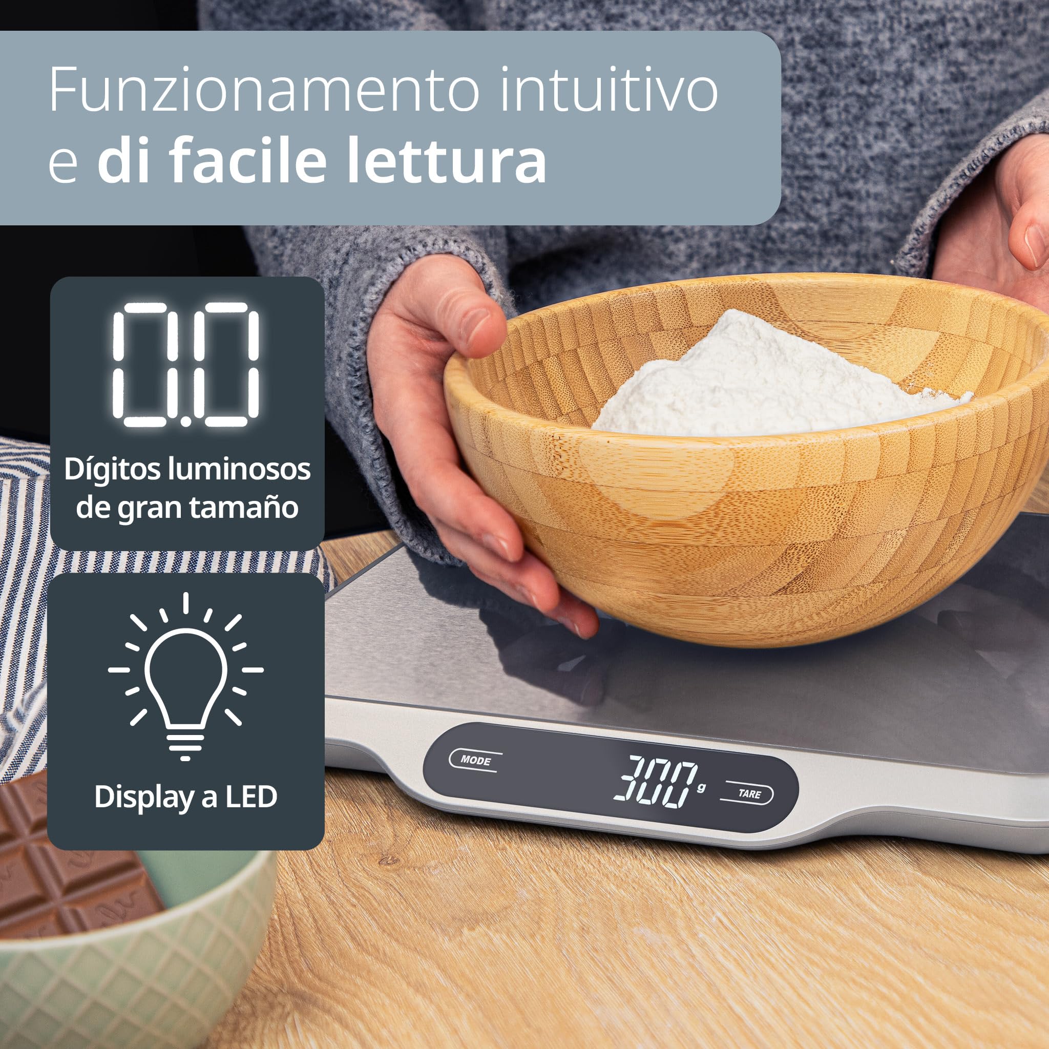 ADE Balanza de cocina extra grande digital hasta 15 kg | Superficie de pesaje 26x31 cm | Balanza para paquetes