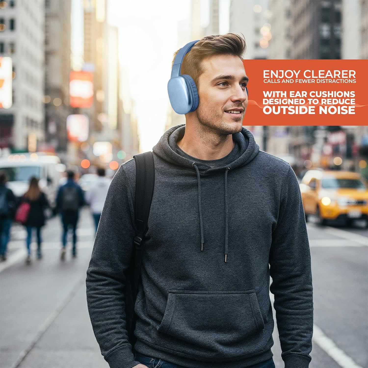 iJoy Ultra Wireless Over-Ear Bluetooth Headphones with Mic, Up to 10 Hours Playtime, Bluetooth Headset 33Ft Range with Backup AUX Cable & SD Slot, Wireless Headphones for Gaming, Work & Gym (Blue) - Image 4