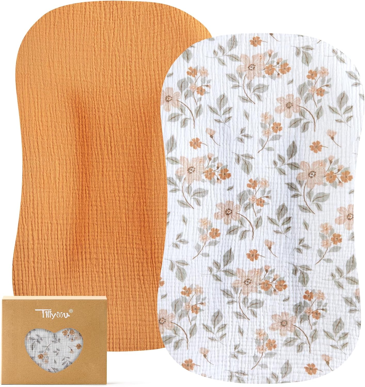 TILLYOU Muslin Baby Lounger Cover, 100% Cotton Newborn Lounger Cover, 2 Pack Baby Nest Slipcover for Boys Girls, Cover Only, Yellow Flower