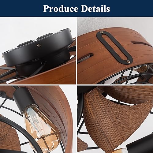 Miniatura 3 de NORFOLK Ventiladores de techo con luces, iluminación enjaulada de perfil bajo de 20 pulgadas con control remoto, montaje empotrado con estilo