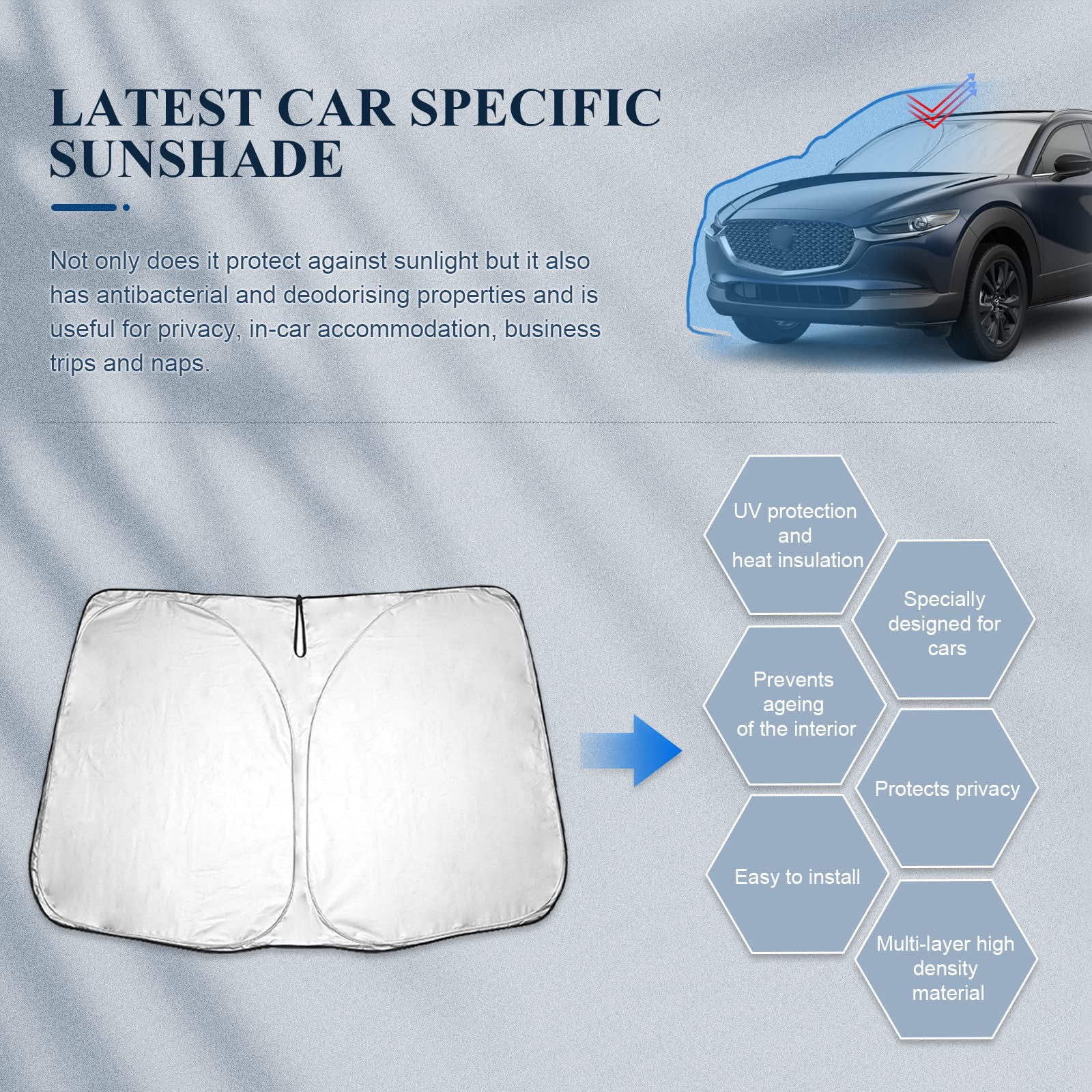 Parasole Auto Per Mazda CX-30 2019-2024 | Copertura Parabrezza Anteriore | Protezione UV E Calore | Argento/Nero - Foto 3