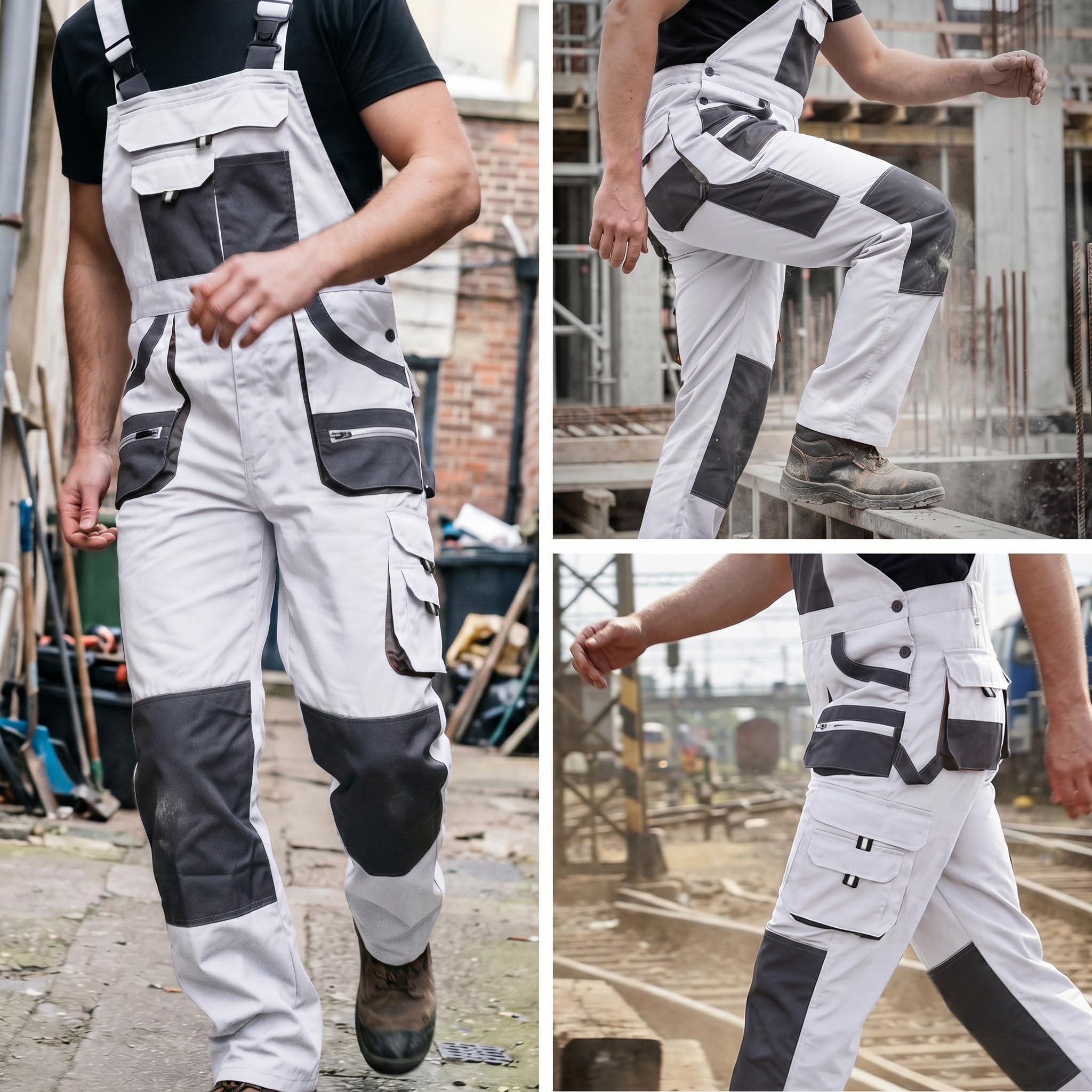 Stenso EM Arbeitshosen Männer - Latzhose Herren Arbeitshose mit Zwei Voluminösen Doppeltaschen, Brusttasche, Cargotasche, Verstärkten Knien, Werkzeugschlaufe - Arbeitslatzhose Herren