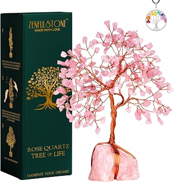 Rose Quartz Crystal Tree for Love & Healing Decor for Home and Office | Handmade Bonsai for Emotional Support & Harmony as Symbol of Piece for Loved Ones Gift for her