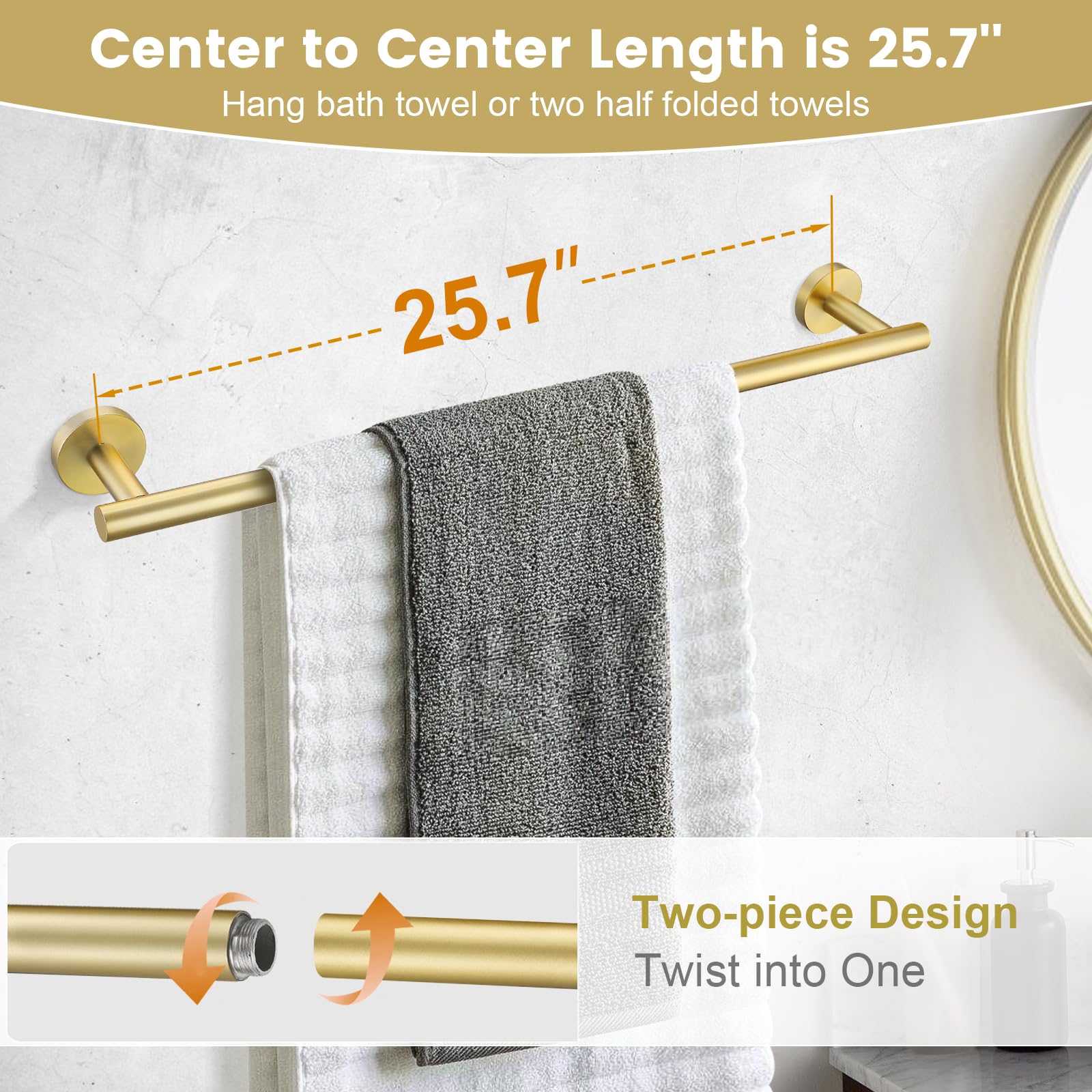 YACVCL Juego de 10 piezas de accesorios de baño dorados, soporte para toallas de baño de 27.5 pulgadas, acero inoxidable SUS304, toallero para montaje en pared, barras de toalla para baño, barra de