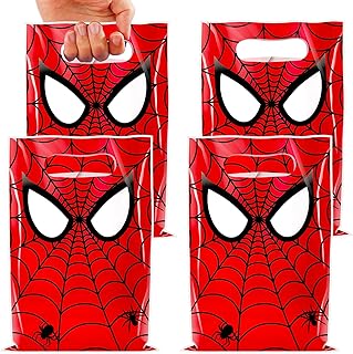 50 Pieces Spider Birthday Party Gift Bags,Plastic Spider Web Printed Treat Bags with Handles,Goodie Candy Party Favor Bags for Kids Boys Spider Hero Theme Birthday Party Supplies and Decorations