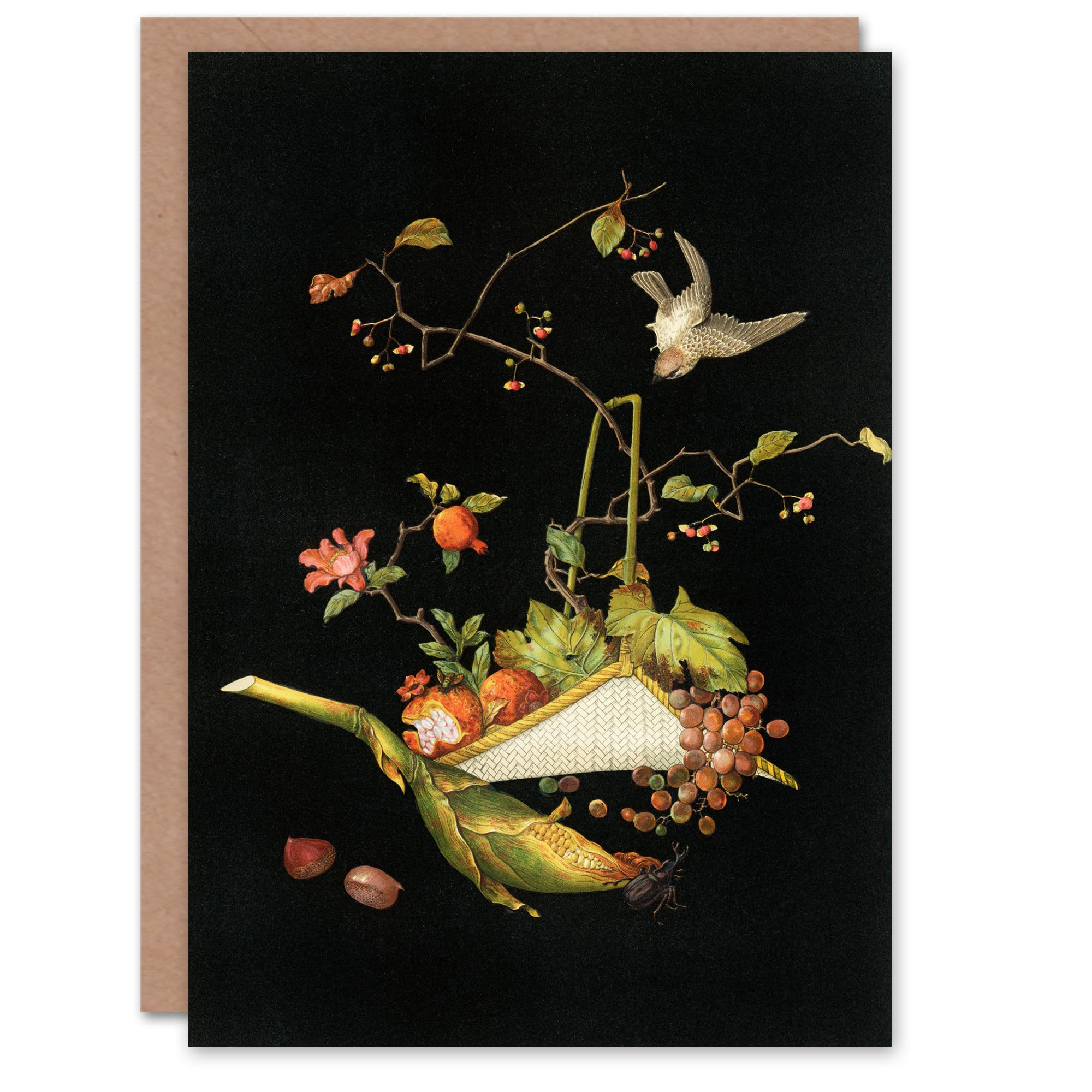 Artery8 G A Audsley Art Card Vintage Stylised Still Life with Bird