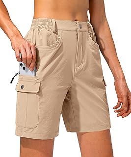 SANTINY Women's Hiking Cargo Shorts with 7 Pockets Lightweight Quick Dry 7 Inch Long Golf Shorts for Women Casual Summer
