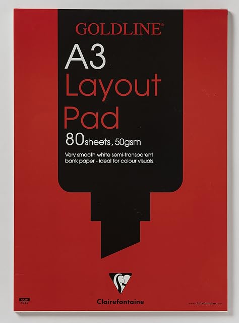 Clairefontaine - Ref GPL1A3Z - Goldline Layout Pad (Contains 80 Sheets) - A3 (420 x 297mm) in Size, 50gsm Paper, FSC-Certified, Degree of Transparency, Acid Free