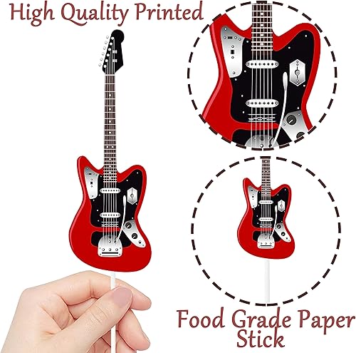 Miniatura 4 de 24 piezas de decoración de guitarra, para cupcakes, notas musicales, rock, cumpleaños, pasteles, decoraciones de fiesta para guitarrista,