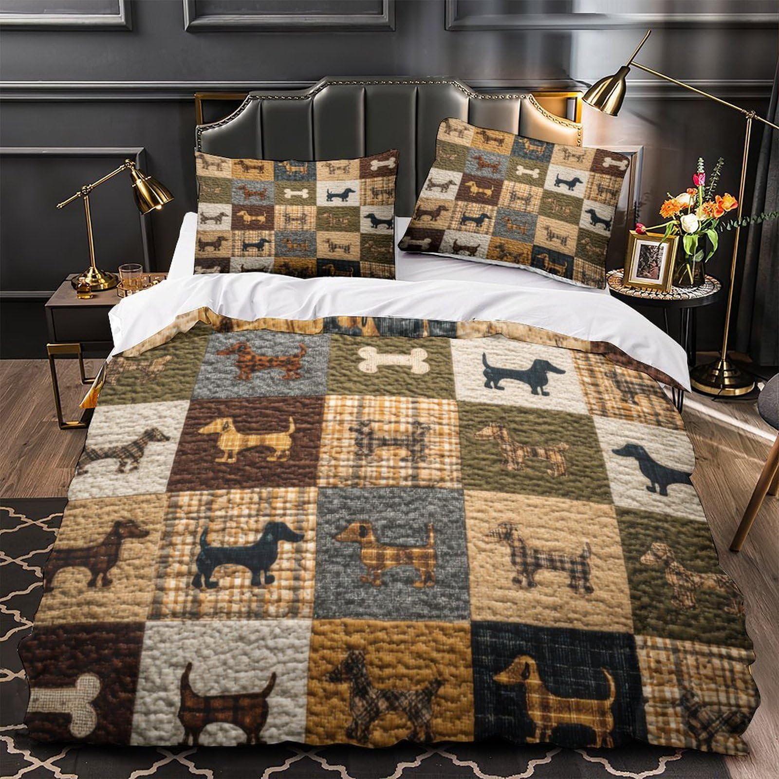 Housse de couette 140x200 fermeture éclair parure lit microfibre chien