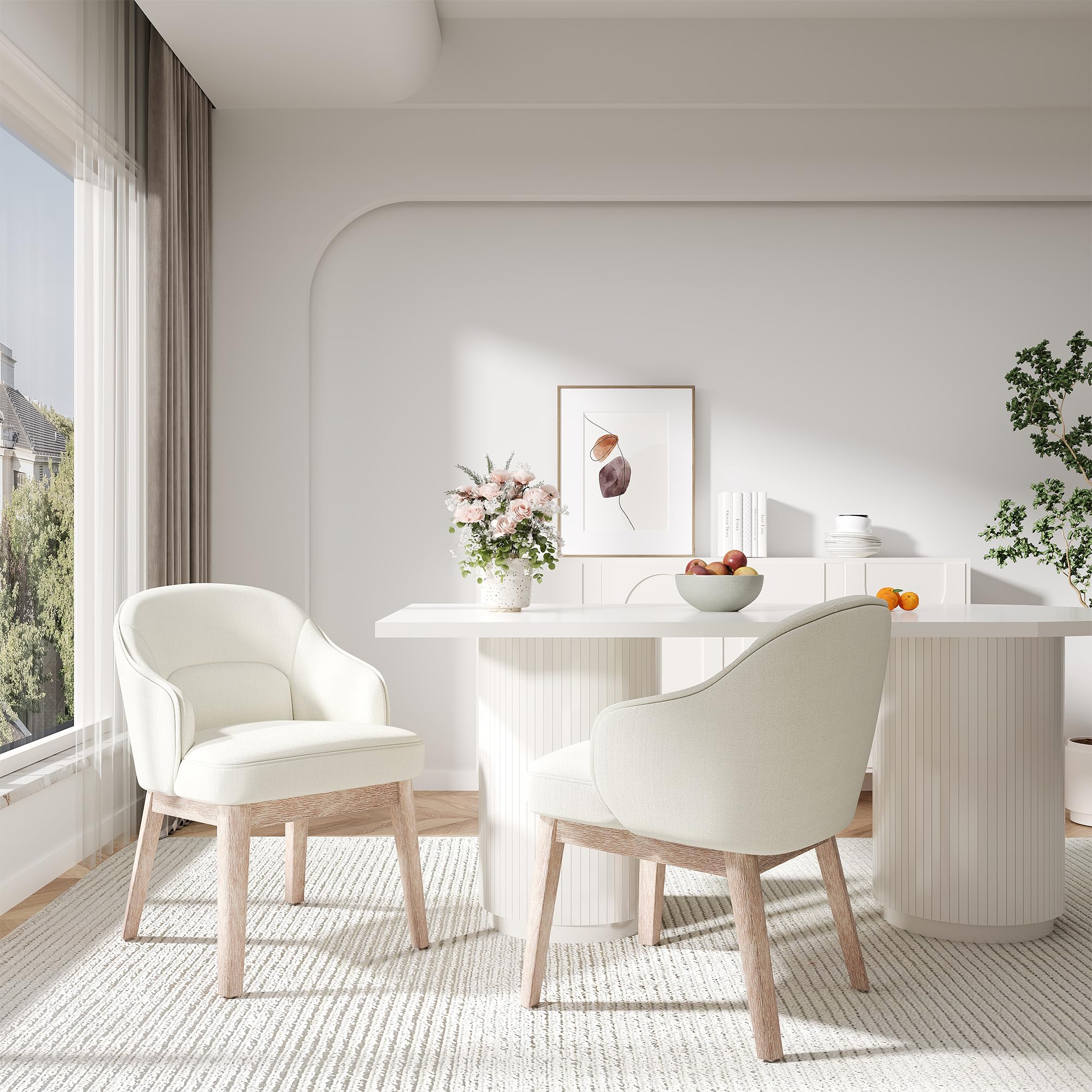 Photo 1 of *Minor damage* MALOL Dining Chairs Set of 2 with Lumbar Support,Fabric Upholstered Kitchen Chairs with Wooden Legs,Beige