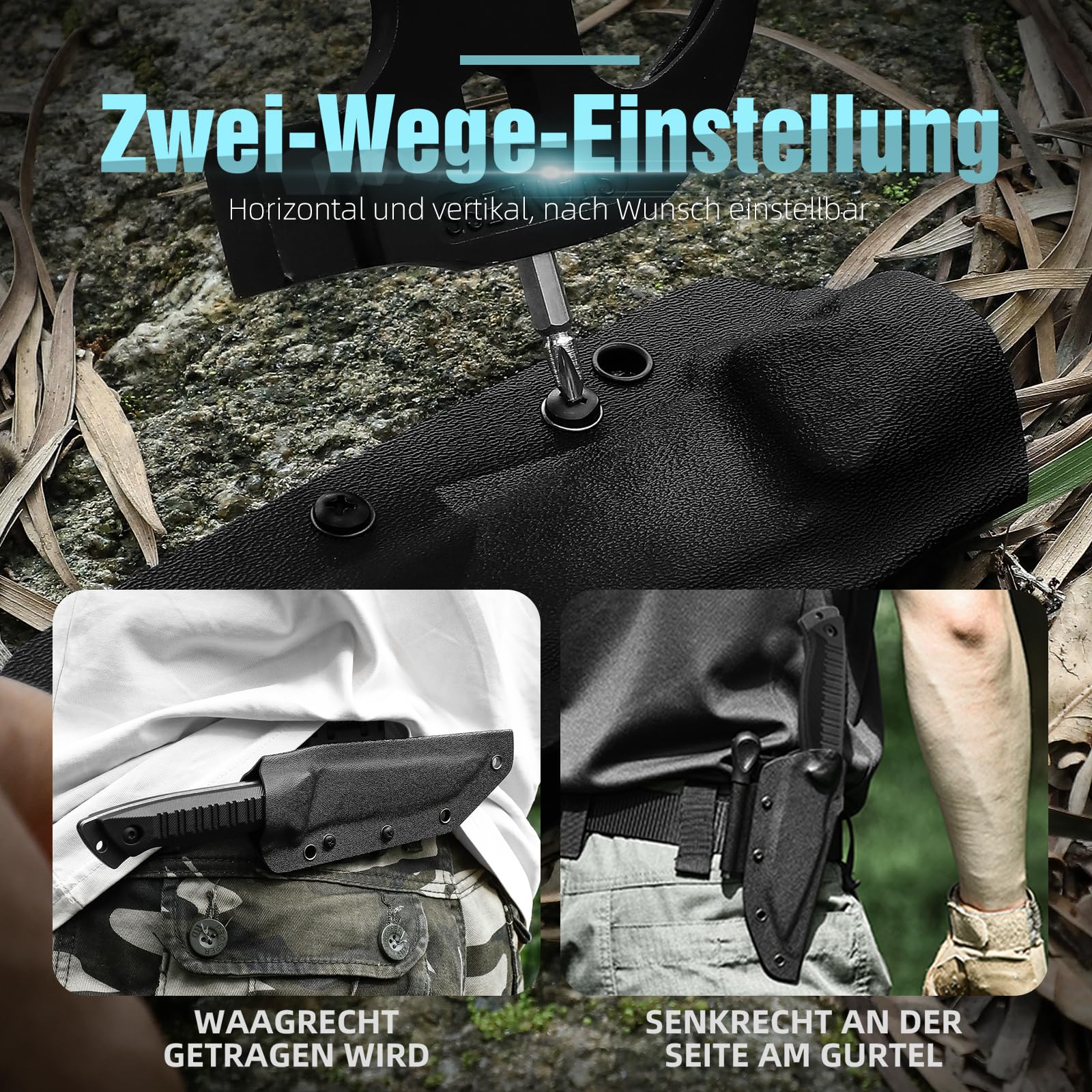 Omesio L-MS01 Tanto Coltello Con Fodero Kydex, Acciarino Coltello Da Caccia in Acciaio Full Tang 420c, Lunghezza Lama 10,4 Cm, Manico G10 per La Caccia E Il Campeggio