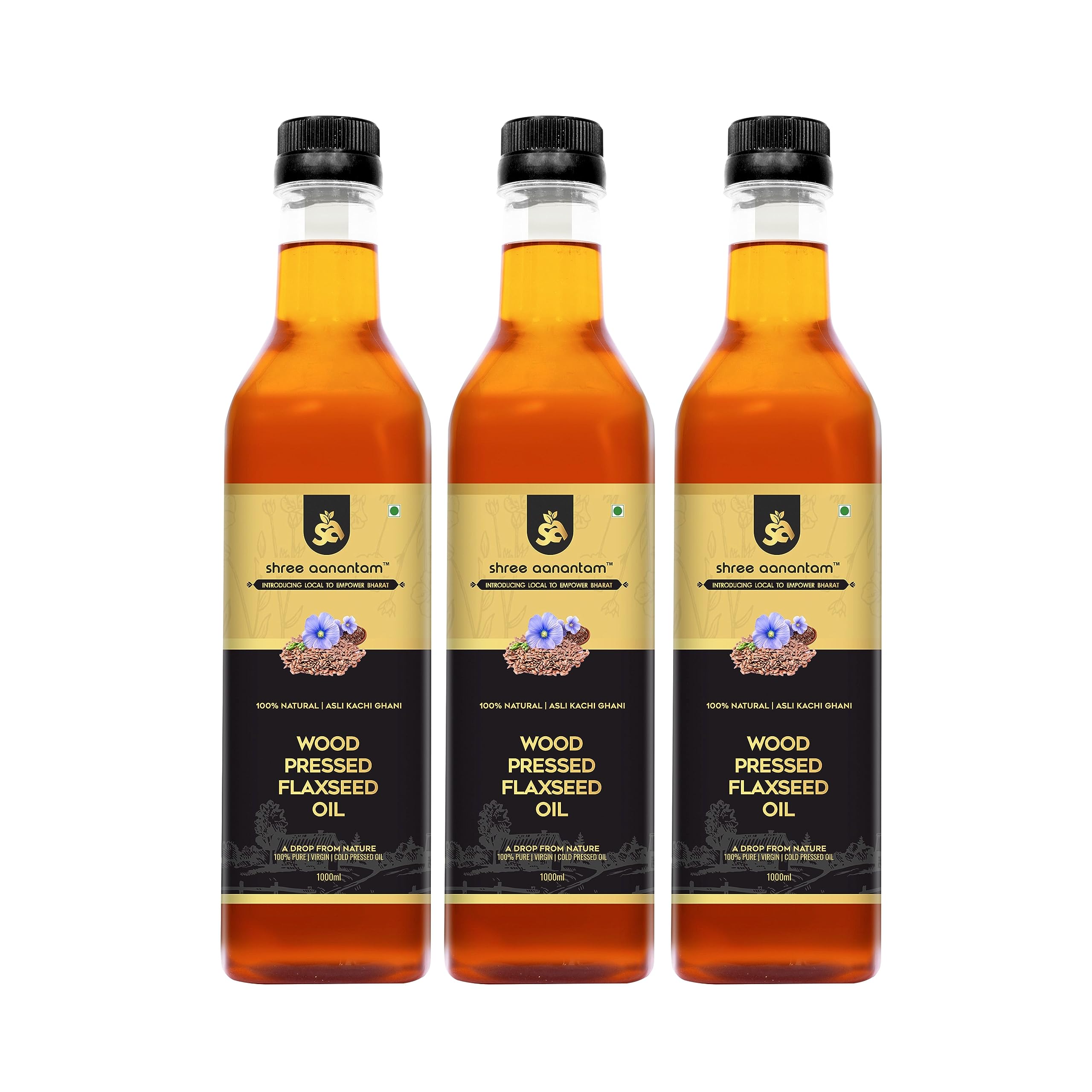 Shree Aanantam Wood Pressed Flax seed Oil - 1 Litre x 3 |Kolhu/Kacchi Ghani/Chekku | Natural | Chemical-Free | Cold Pressed Flaxseed Oil for Cooking | Alsi Ka Tel | High in Omega - 1l (Pack of 3) (B0CD5ZR5J8) Amazon Price History, Amazon Price Tracker