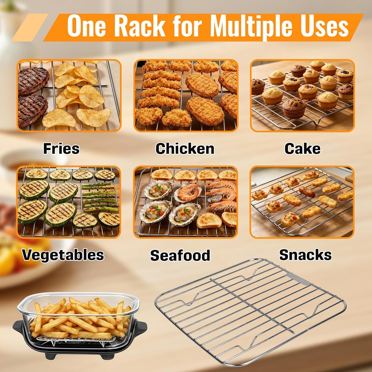 2-Pack Crisper Racks Compatible with Ninja Crispi Air Fryer AS101 FN090 FN091 FN100 FN101 FN103, Stainless Steel Air Fryer Rack Set for 2.5QT 4QT & 6-Cup Glass Containers, Dishwasher Safe