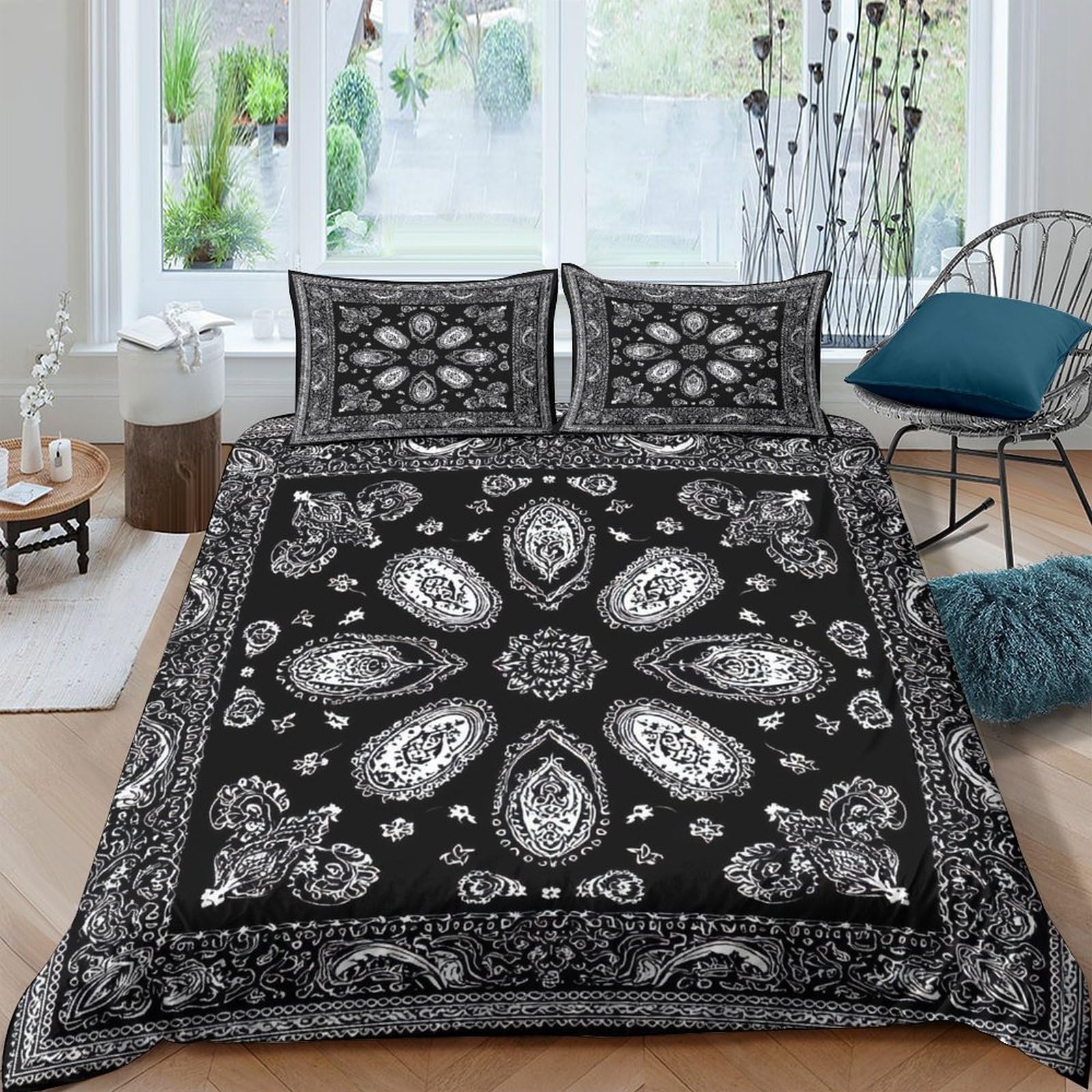 Ctjqhvkz Style-7 3D Printed Paisley Mandala Fitted Sheet Microfiber Black White Boho Bed Cover Non Slip For Bedroom Guest Room Decor Single（135X200cm）