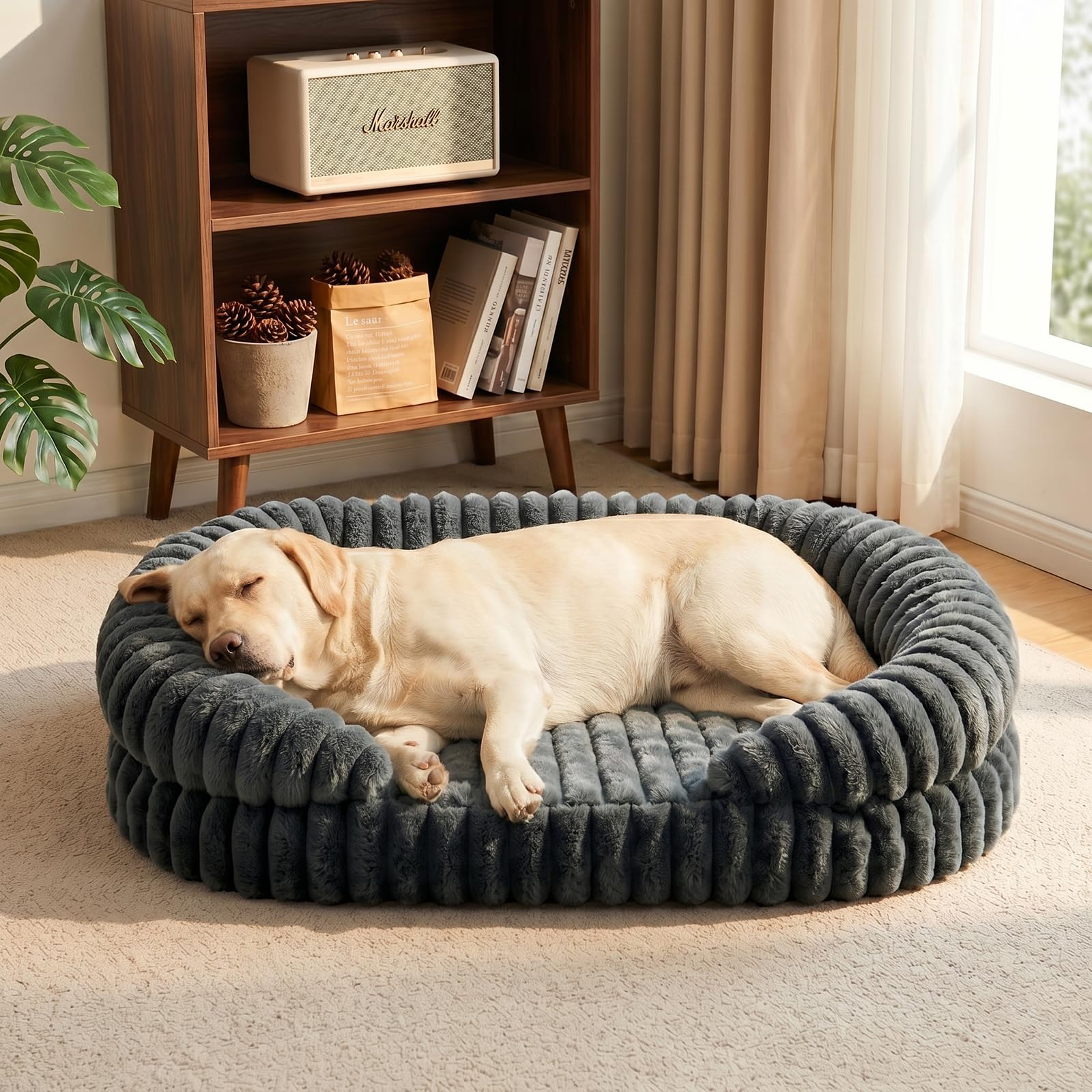 Woiil Extra Large Dog Bed, Washable Orthopedic Dog Beds with Waterproof Removable Cover, 115x85cm Anti-Slip Bottom XL-plus Dog Bed, Anti-Anxiety Pet Bed, Thick Supportive Dogs Sofa, Grey
