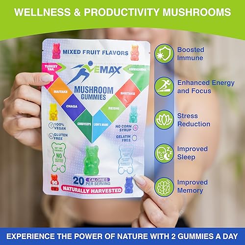 Miniatura 6 de Ashwagandha and Lions Mane - Gomitas de hongos para adultos  Orgánicas  Reishi, Maitake, Chaga, Cordyceps, Shiitake, cola de pavo  Apoyo