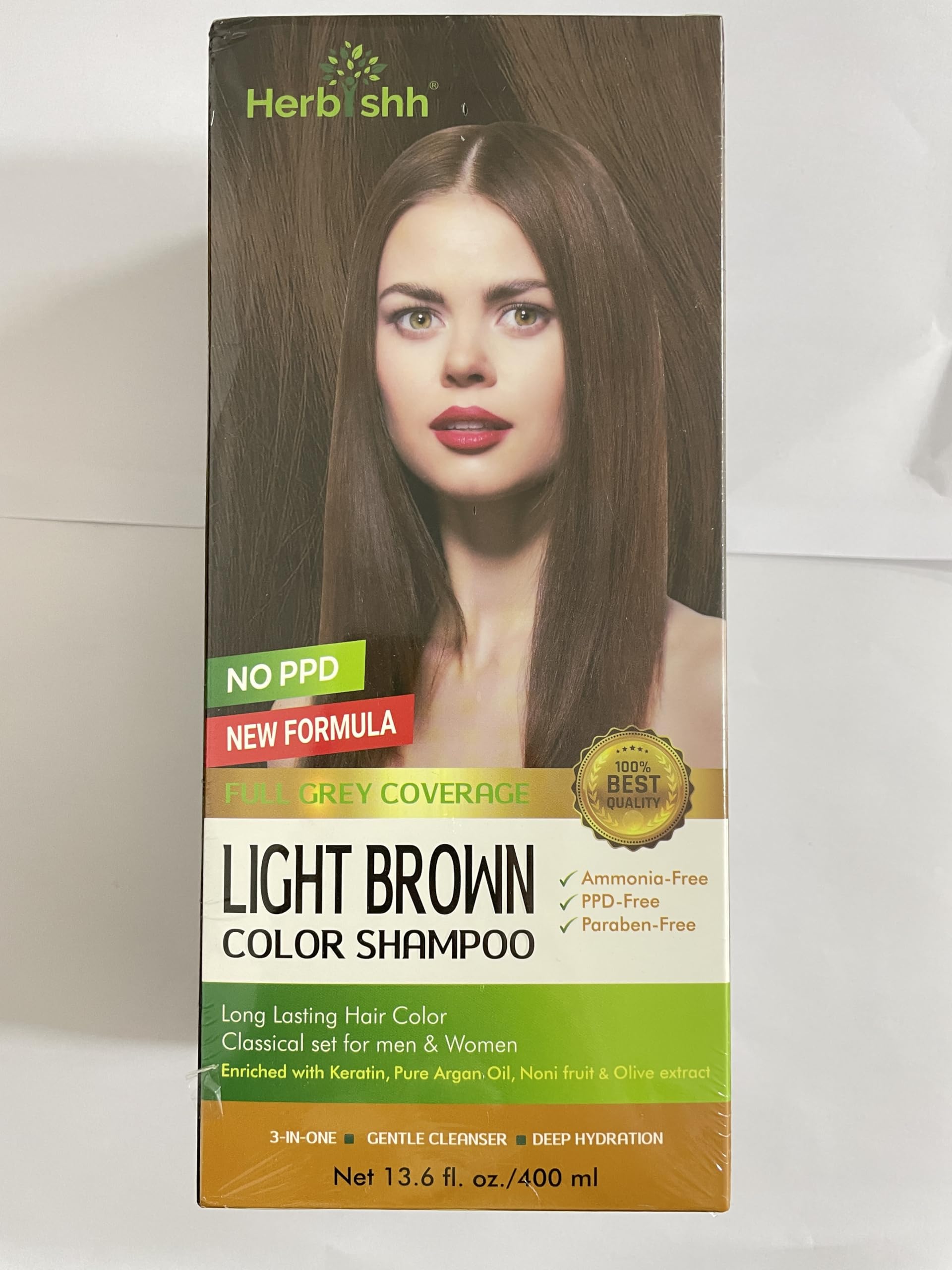 Herbishh Hair Color Shampoo - Enriched Dye Formula for Gray Hair - Long Lasting & DIY (Light Brown)