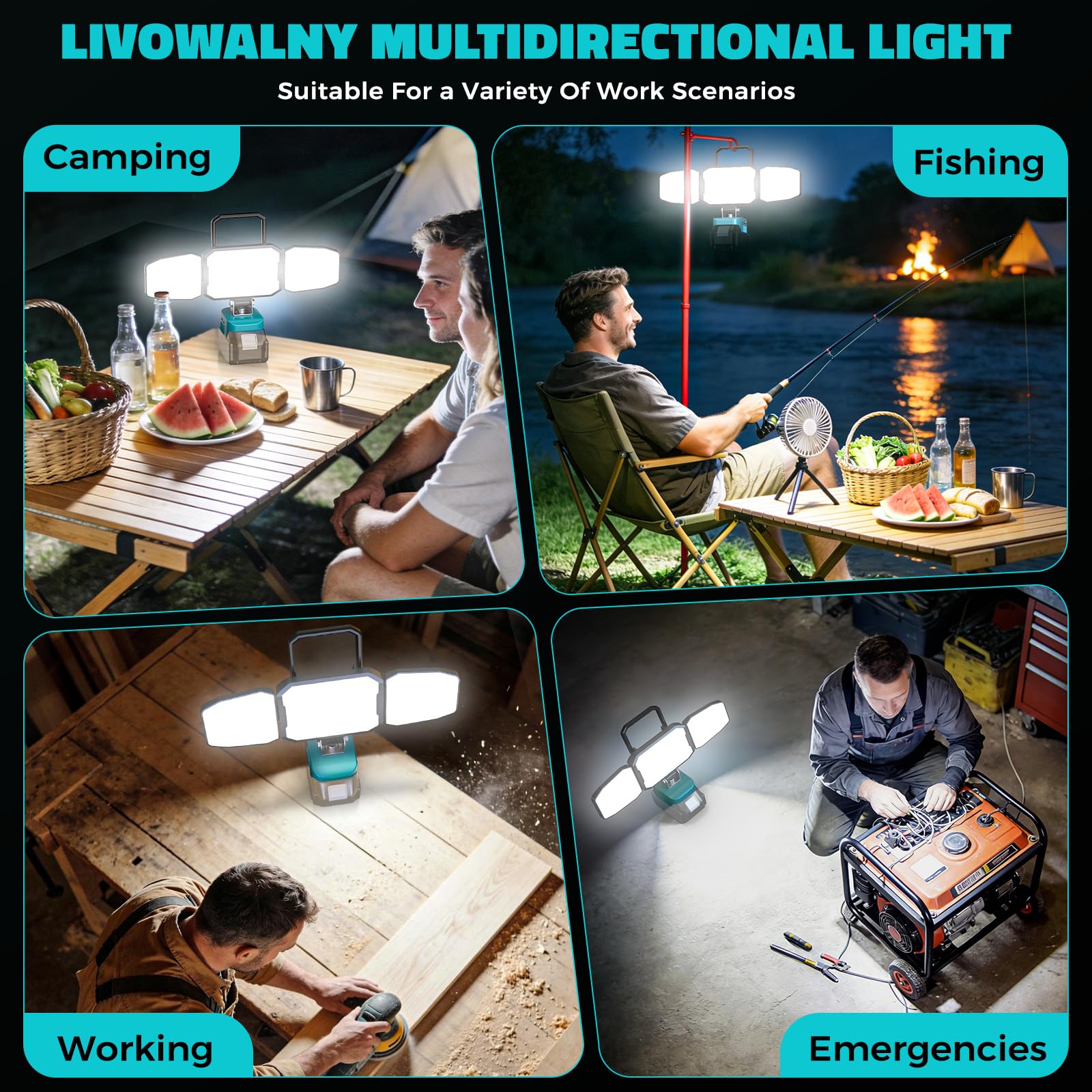 150W Lampe Led Rechargeable Compatible avec Makita 18V(Sans Batterie)