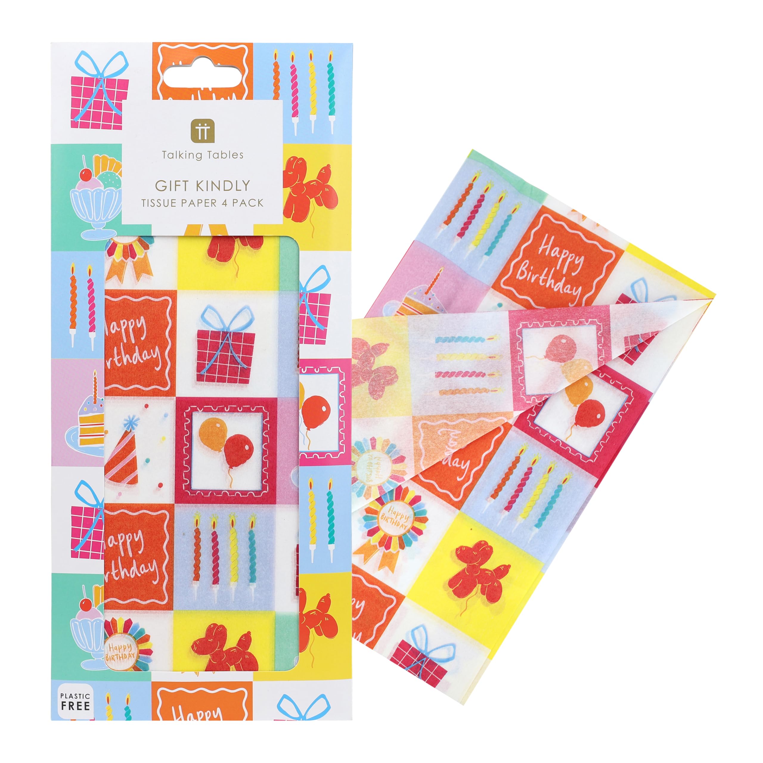 Talking Tables 4 x Happy Birthday Tissue Paper Colourful Gift Wrap Paper for Birthday Presents Party Bags Craft Wrapping Celebration Styling and Thoughtful Gifting