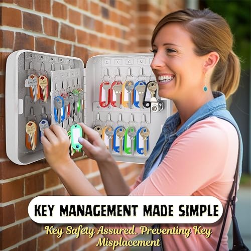 Miniatura 9 de Flexzion Soporte de pared para llaves con código, organizador de caja de llaves de capacidad para 40 unidades, soporte para llaves, caja de