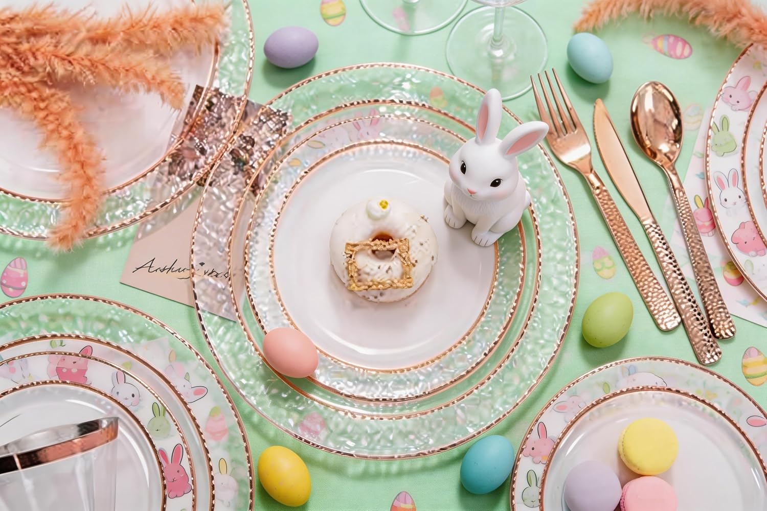 Ciaell 150PCS Rose Gold Plastic Plates – Disposable Plates with Rose Gold Plastic Silverware include 50Plates, 25Forks, 25Knives, 25Spoons, 25Cups for Wedding & Party