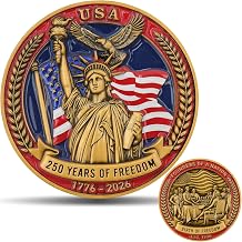 America 250th Anniversary Challenge Coin 1776-2026, 1.574" Zinc Alloy 3D Commemorative Color Coin, Founders of a Nation & Birth of Freedom, Patriotic Collectible for 250 Years of Freedom