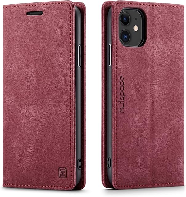 LOLFZ Wallet Case for iPhone 11, Magnetic Flip Leather Case with RFID Block Card Slots Kickstand Shockproof Protective Cover Compatible with iPhone 11 6.1 Inch - Red